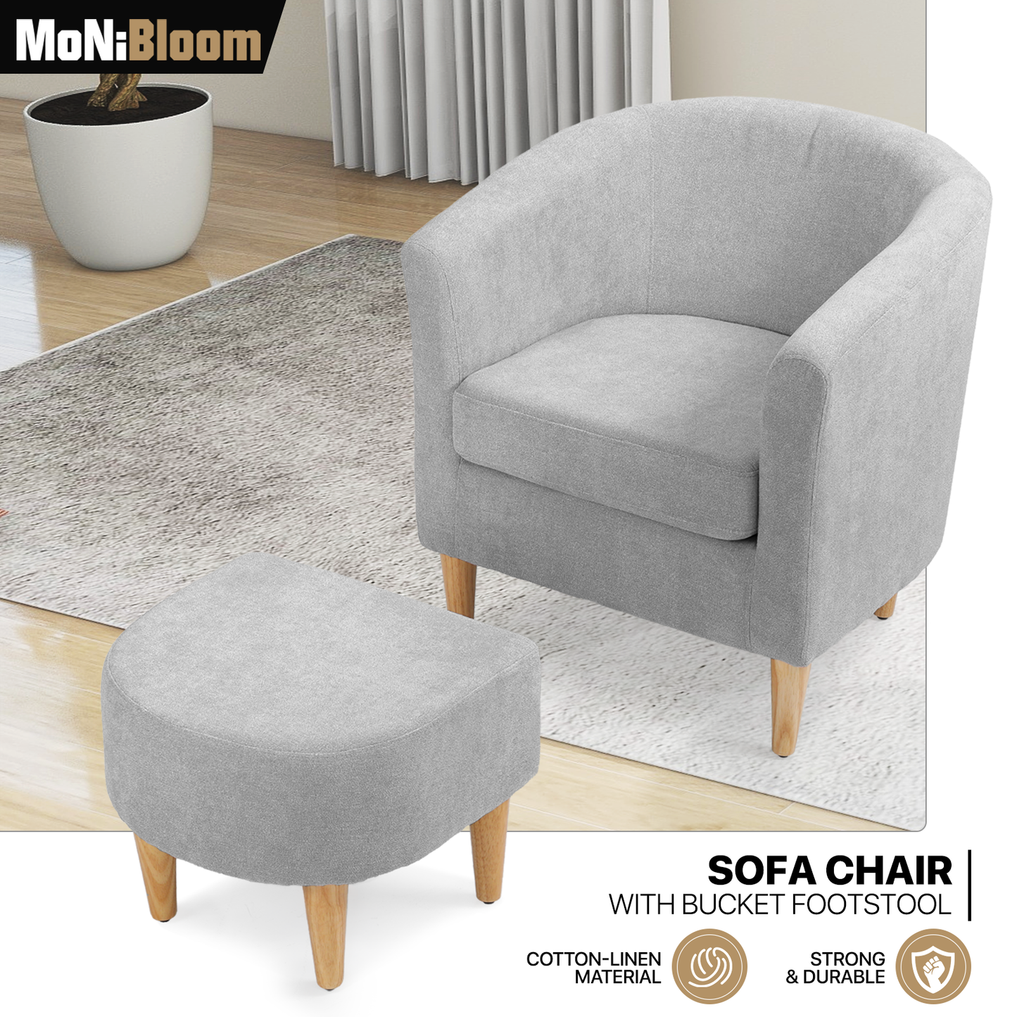 Barrel Shape Sofa Chair w/ Ottoman - Cotton-linen