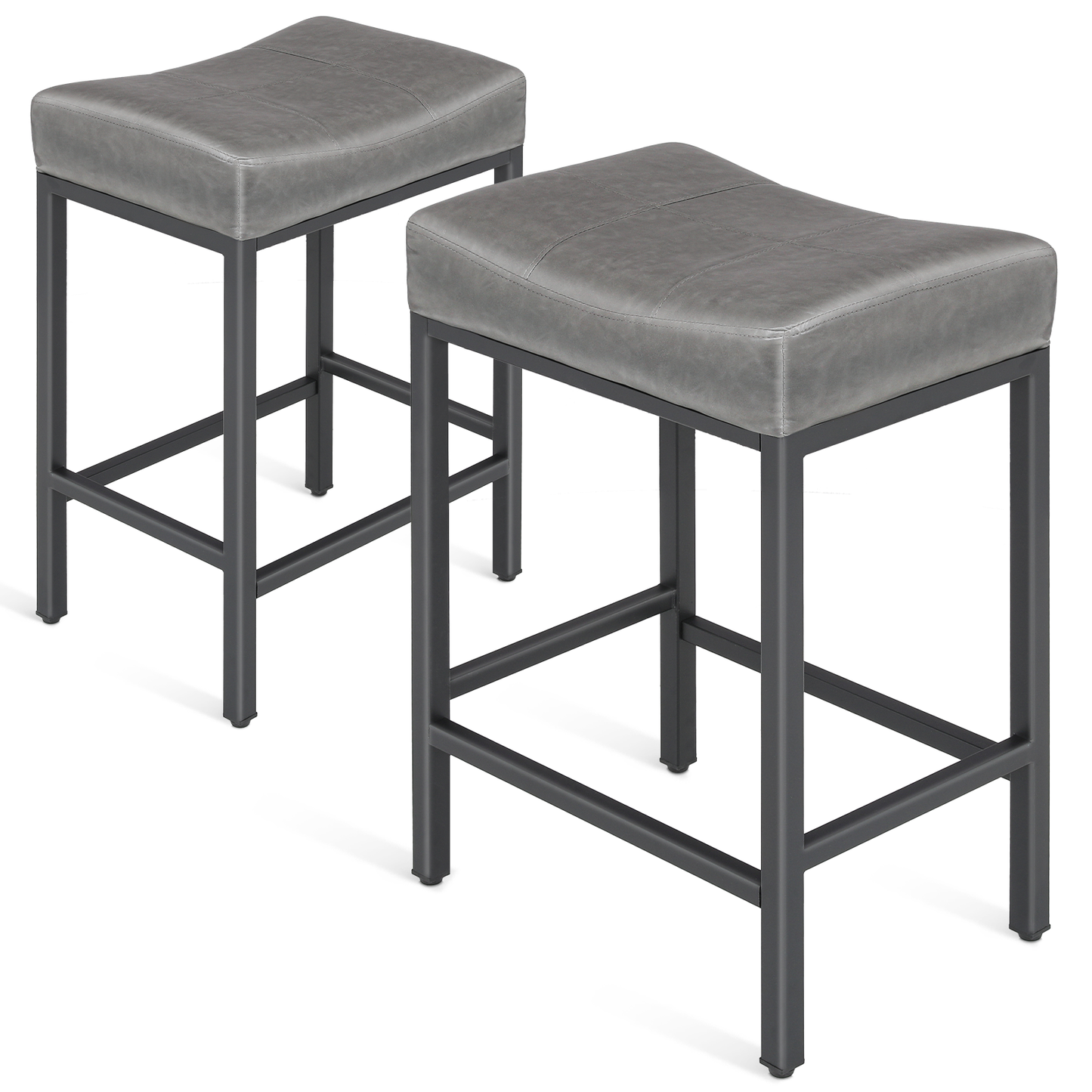 2 Pieces Bar Stools - PU Saddle Seat - 26.5'' Seat to Floor