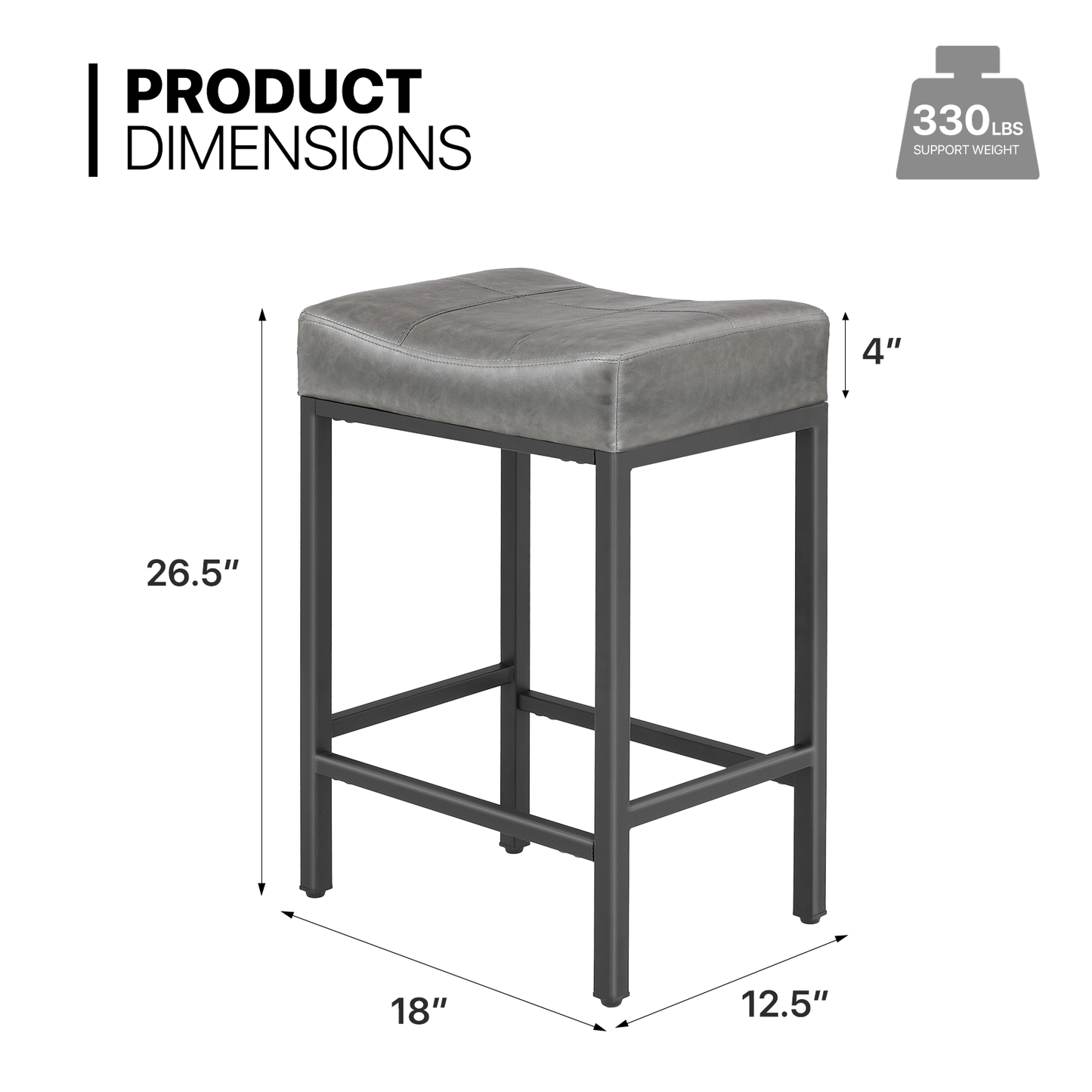 2 Pieces Bar Stools - PU Saddle Seat - 26.5'' Seat to Floor