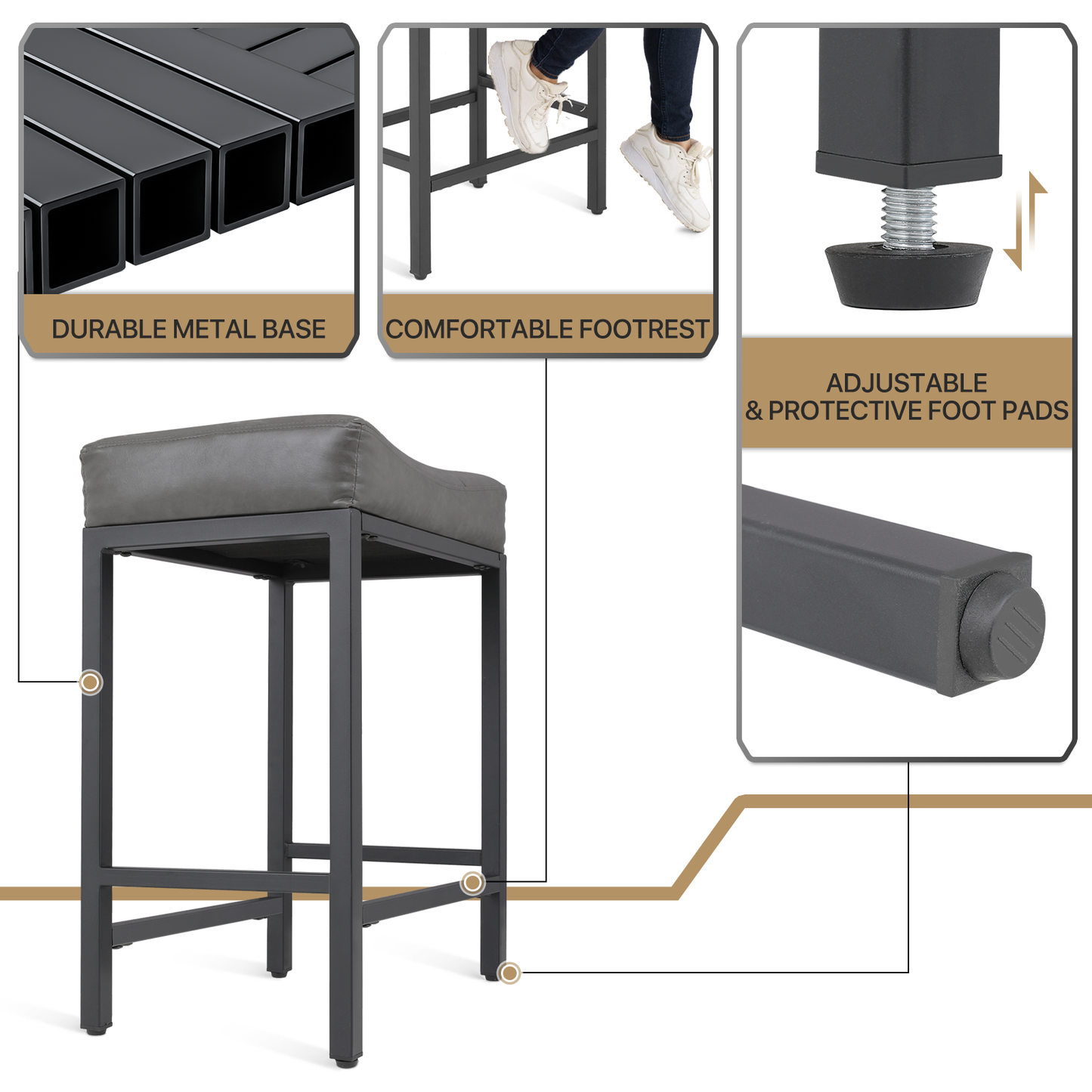 2 Pieces Bar Stools - PU Saddle Seat - 26.5'' Seat to Floor