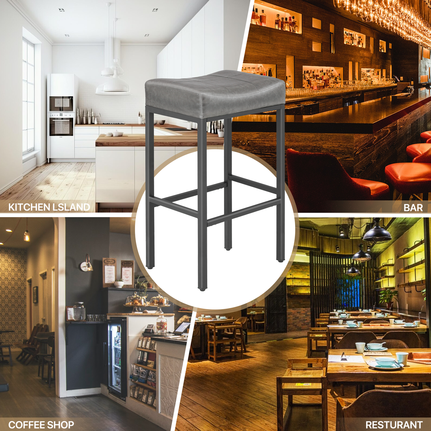 2 Pieces Bar Stools - PU Saddle Seat - 31.5'' Seat to Floor