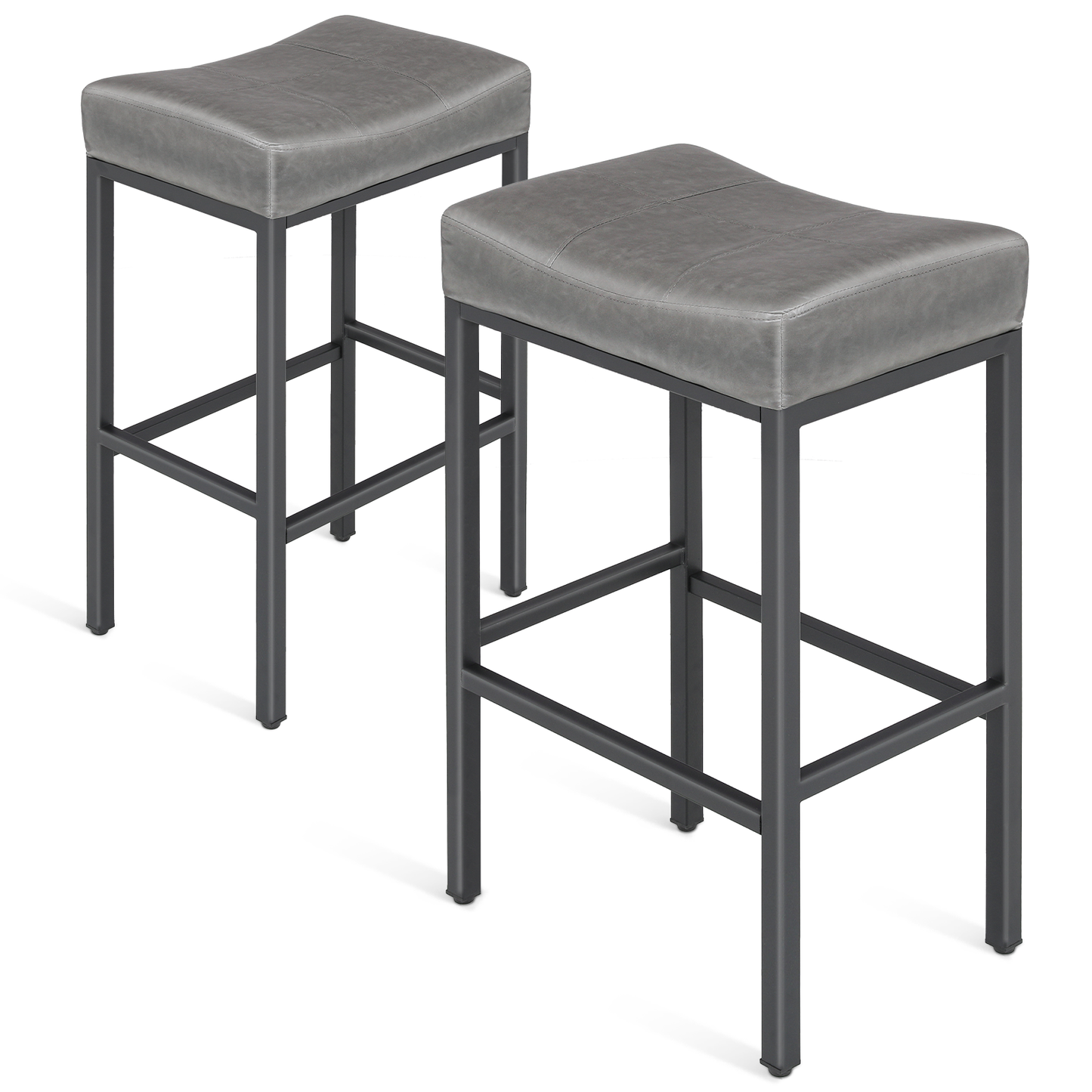 2 Pieces Bar Stools - PU Saddle Seat - 31.5'' Seat to Floor