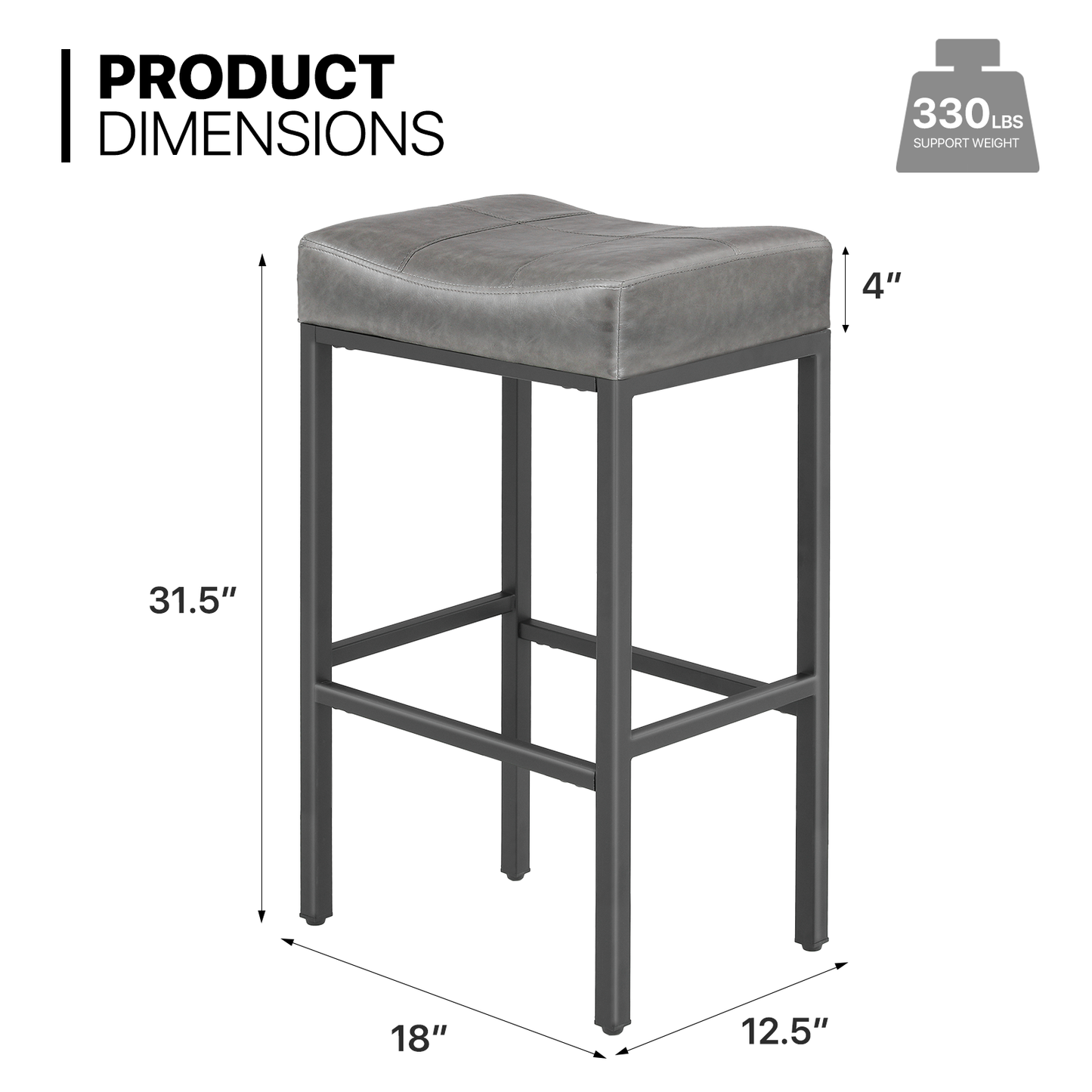 2 Pieces Bar Stools - PU Saddle Seat - 31.5'' Seat to Floor