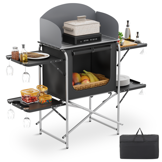 Camping Kitchen Table 66 lbs Capacity -52in.L*19in.W*47in.H-With 4 plastic trays - Silver