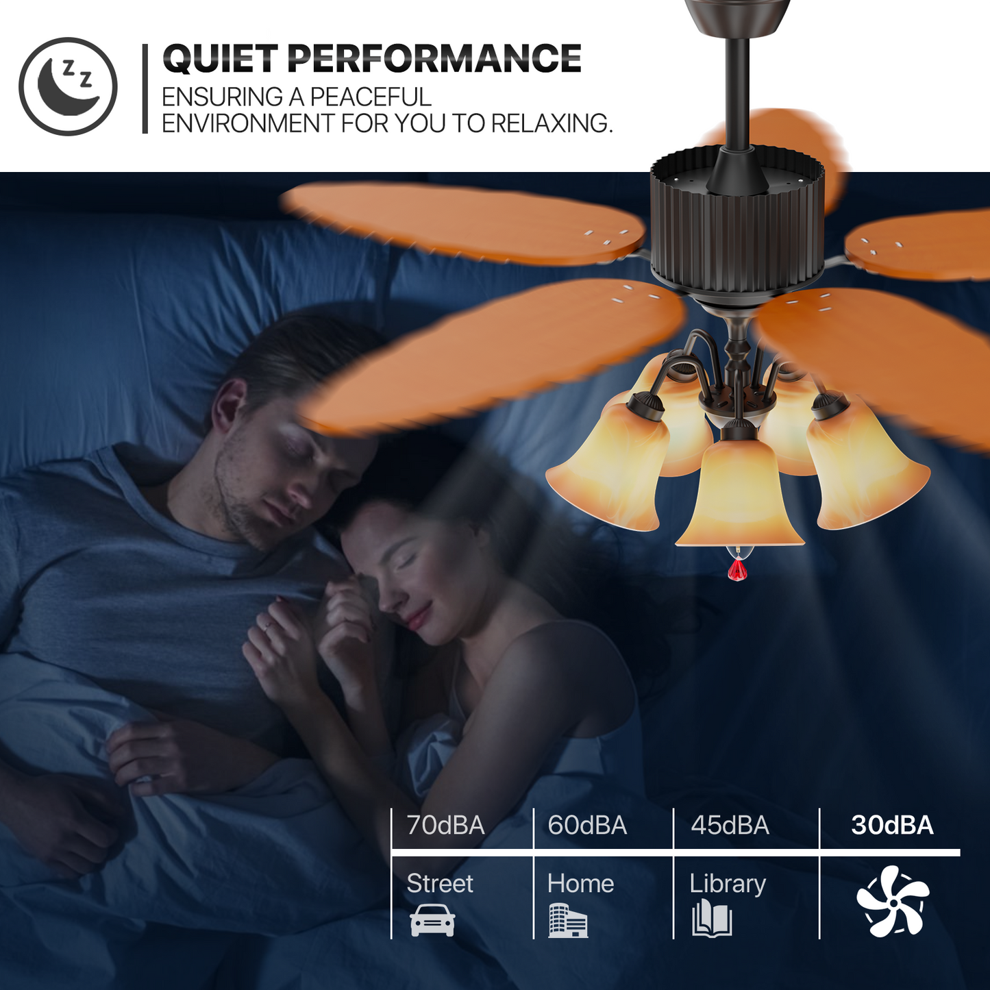 52" Reversible Ceiling Light Fan - Solid Wood Leaf Blade - Remote Control & Timer