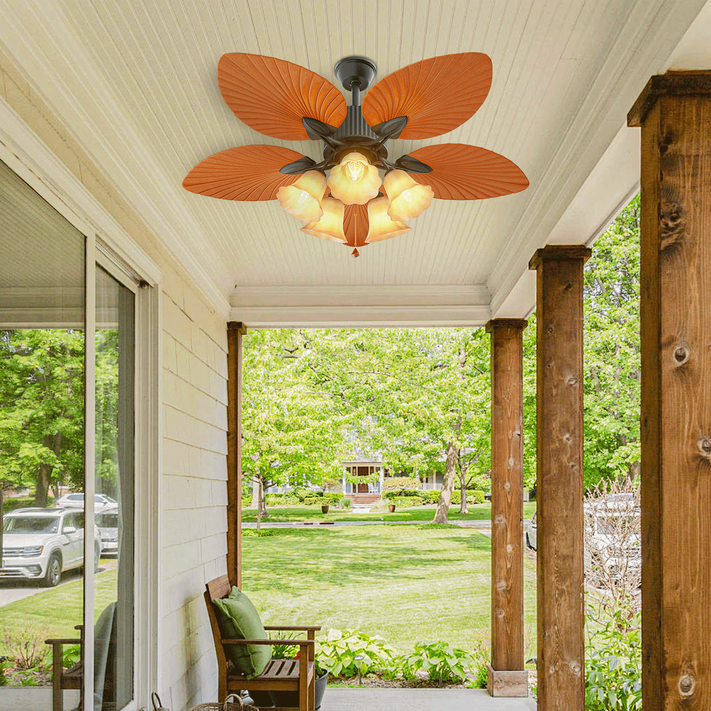 52" Reversible Ceiling Light Fan - Solid Wood Leaf Blade - Remote Control & Timer