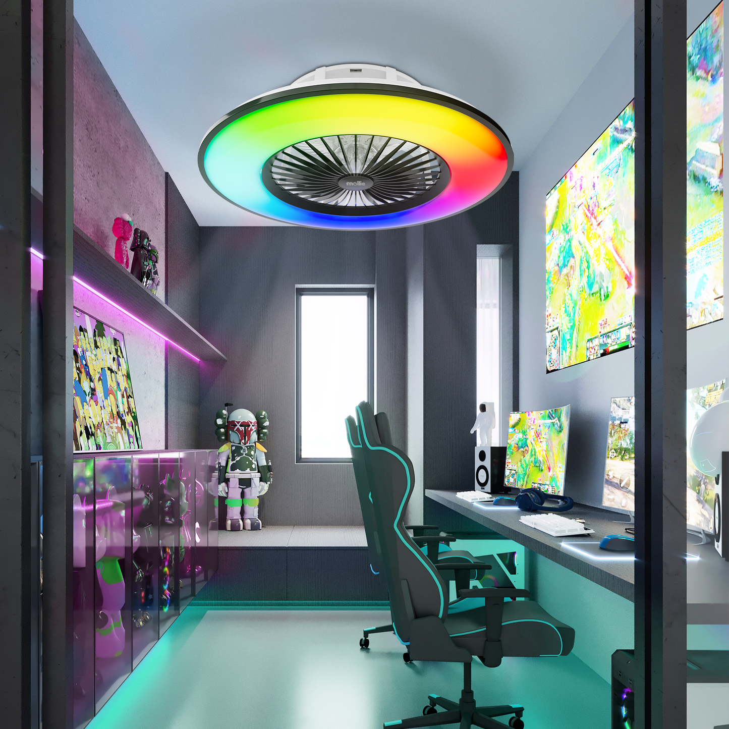 22" RGB Lighting Ceiling Fan - App Control+Remote Control - Bluetooth Speaker