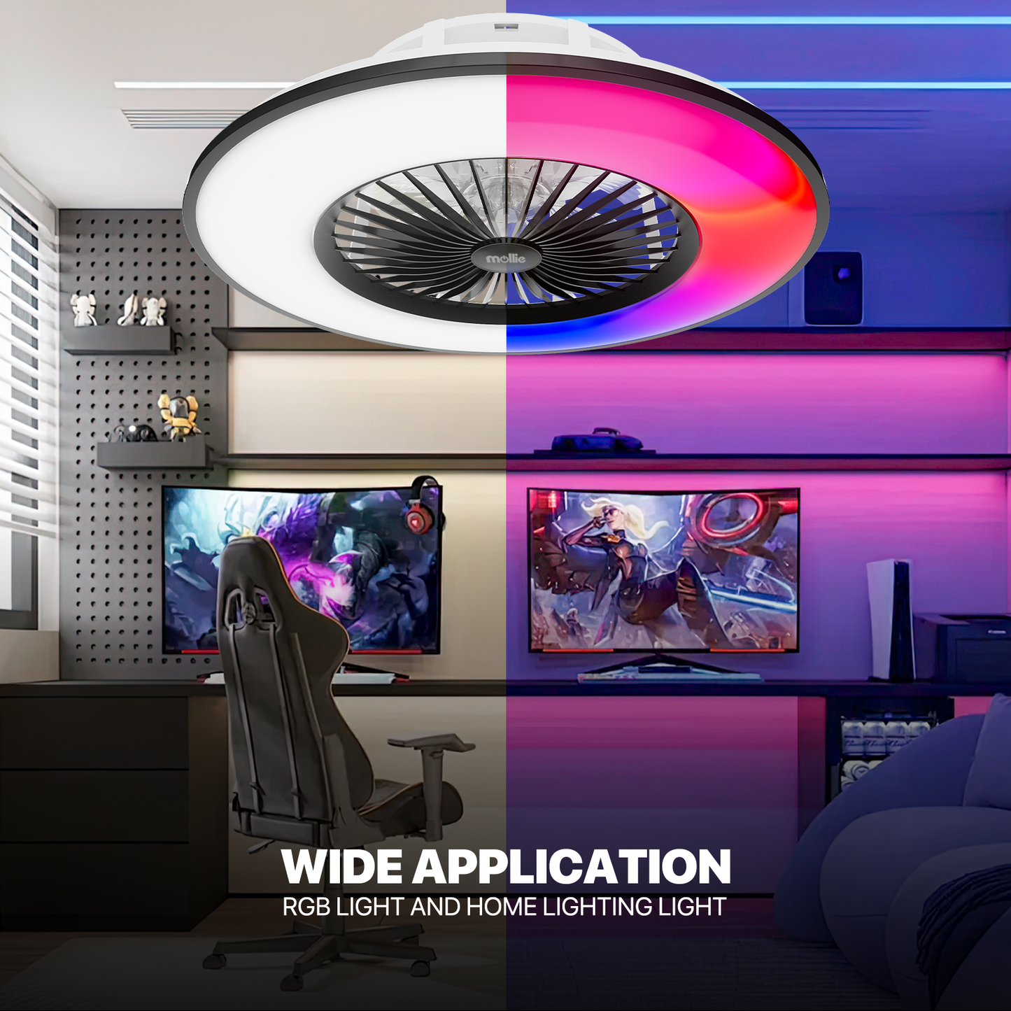22" RGB Lighting Ceiling Fan - App Control+Remote Control - Bluetooth Speaker