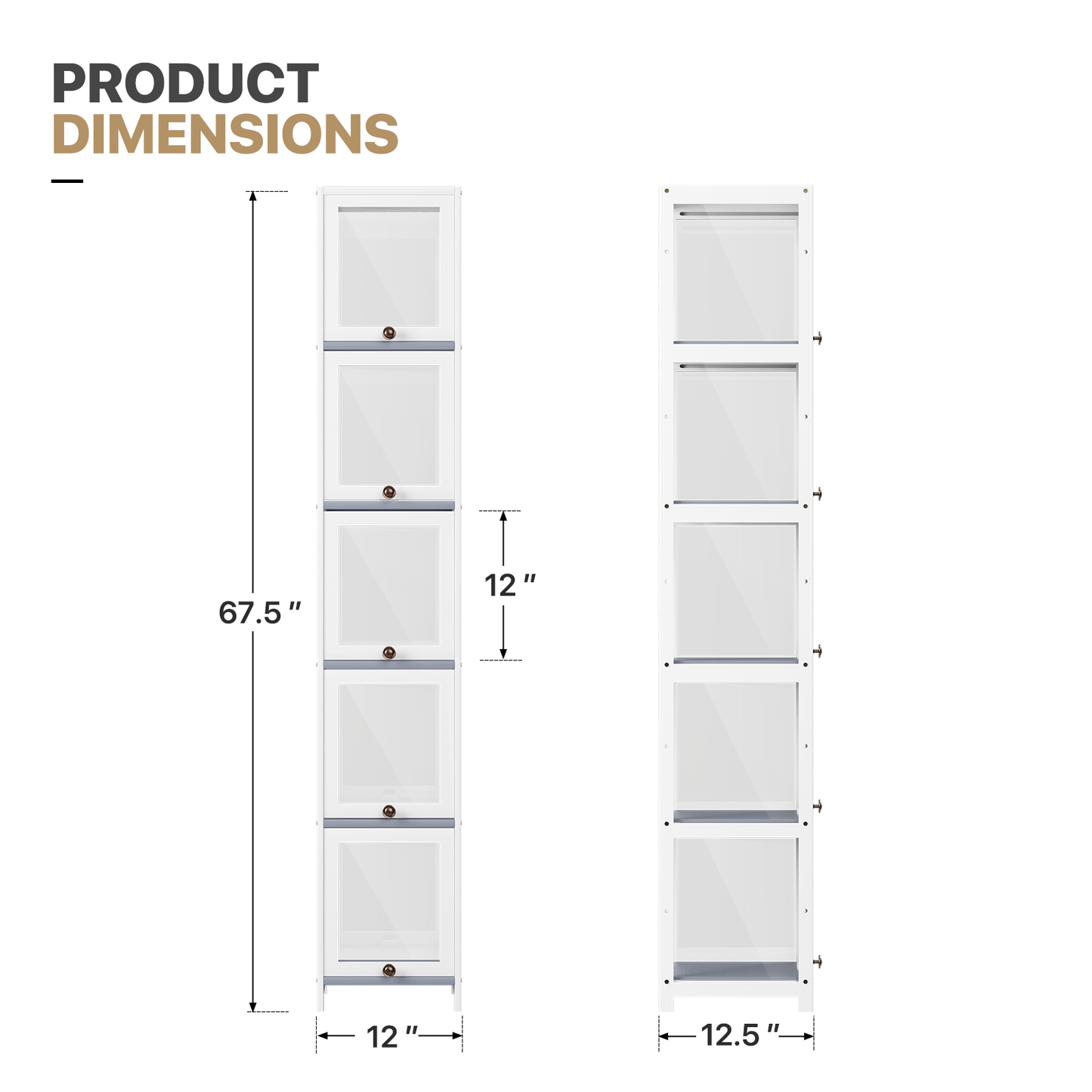 Display Case 30 lbs Capacity - Acrylic Flip Door - transparent on all sides - 5 Tiers - 12''L 12.5''W 67.5''H - White