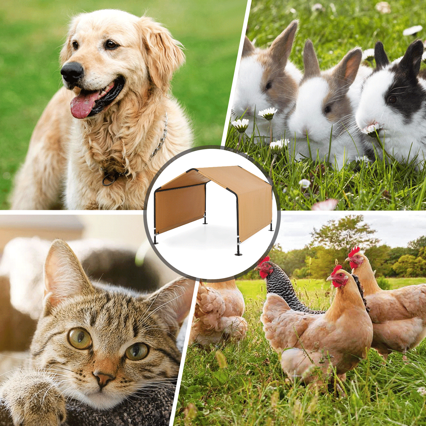 Dog Shelter - (L)49.5in. (W)60.5in. (H)44.5in. - Khaki