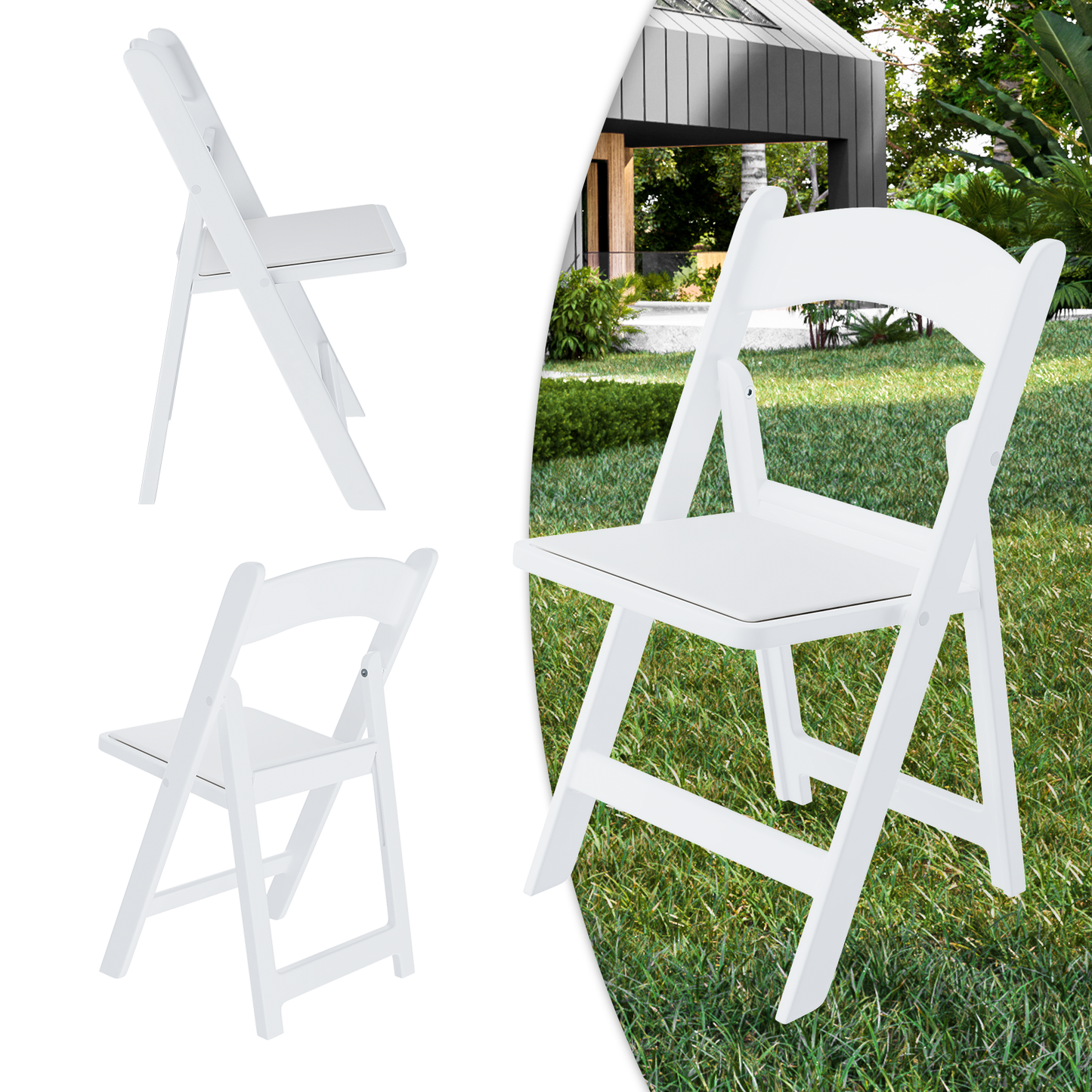Folding chair 250 lbs Capacity - (L)17.5in. (W)16.5in. (H)30.5in. - White