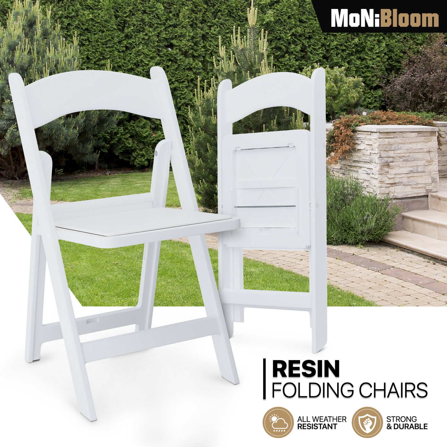 Folding chair 250 lbs Capacity - (L)17.5in. (W)16.5in. (H)30.5in. - White