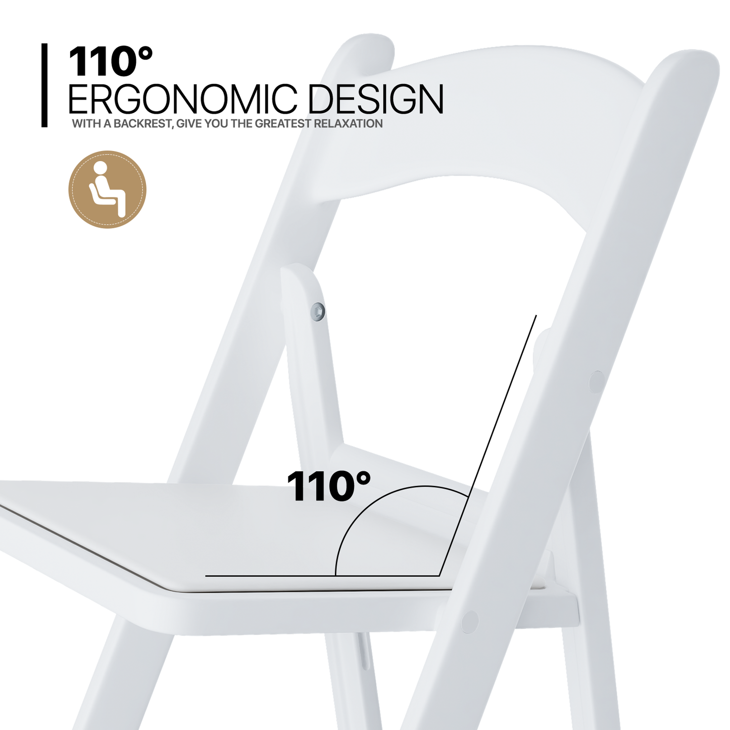Folding chair 250 lbs Capacity - (L)17.5in. (W)16.5in. (H)30.5in. - White