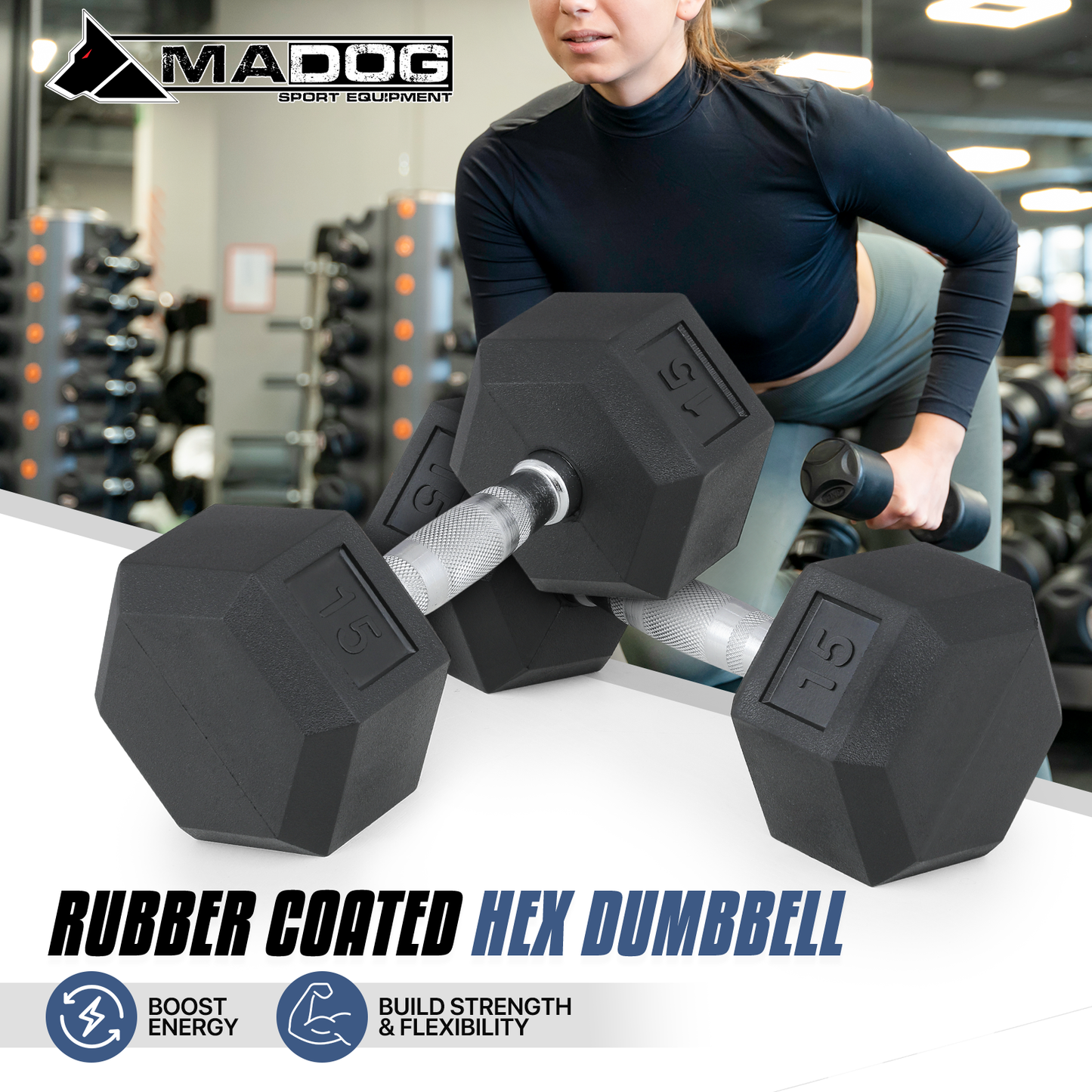 Pair Cast Iron Fitness Hex Dumbbell - 5/10/15/20/25 Pounds Each - Rubber Coated