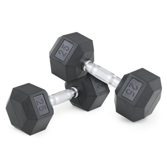 Pair Cast Iron Fitness Hex Dumbbell - 5/10/15/20/25 Pounds Each - Rubber Coated