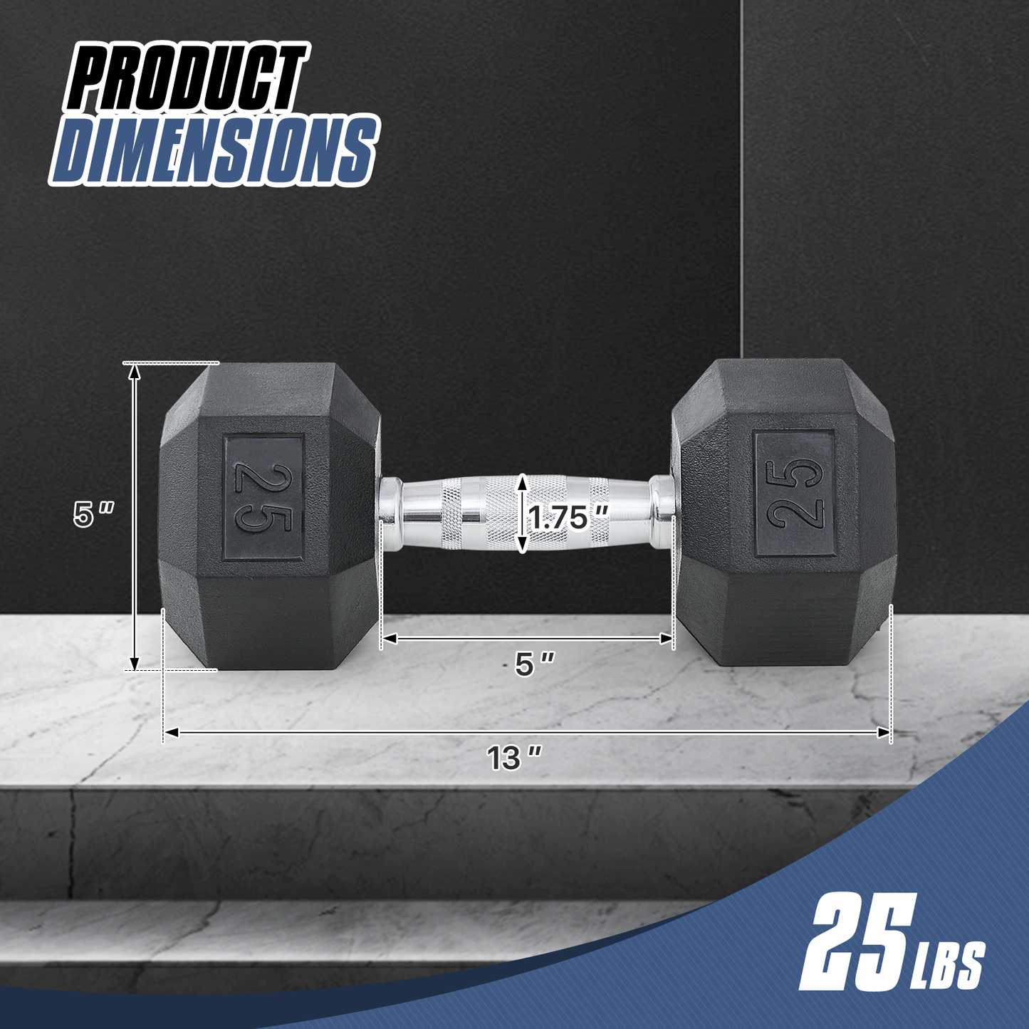 Pair Cast Iron Fitness Hex Dumbbell - 5/10/15/20/25 Pounds Each - Rubber Coated