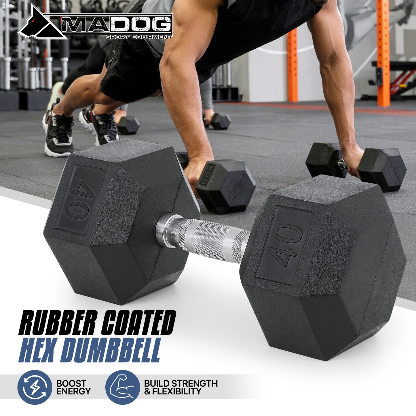 Cast Iron Fitness Hex Dumbbell - Rubber Coated - 1 Piece