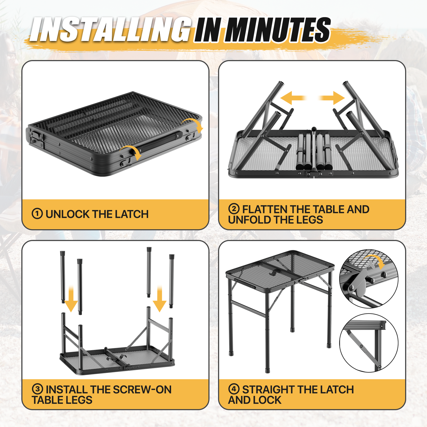 Grill Table 66 lbs Capacity - (L)23.8in. (W)15.8in. (H)22.3in. - 2 height adjustments:11in.-22in. - Black