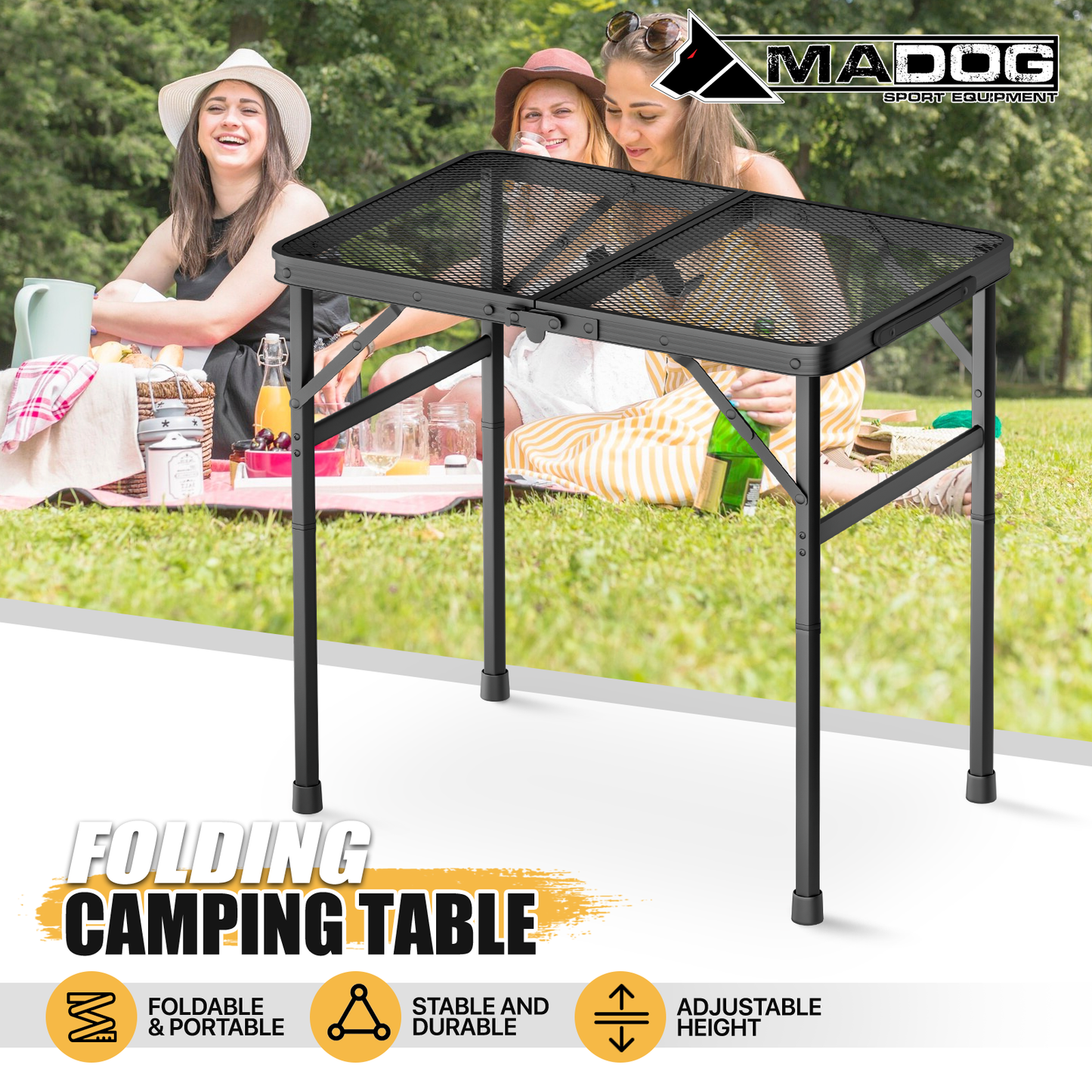 Grill Table 66 lbs Capacity - (L)23.8in. (W)15.8in. (H)22.3in. - 2 height adjustments:11in.-22in. - Black