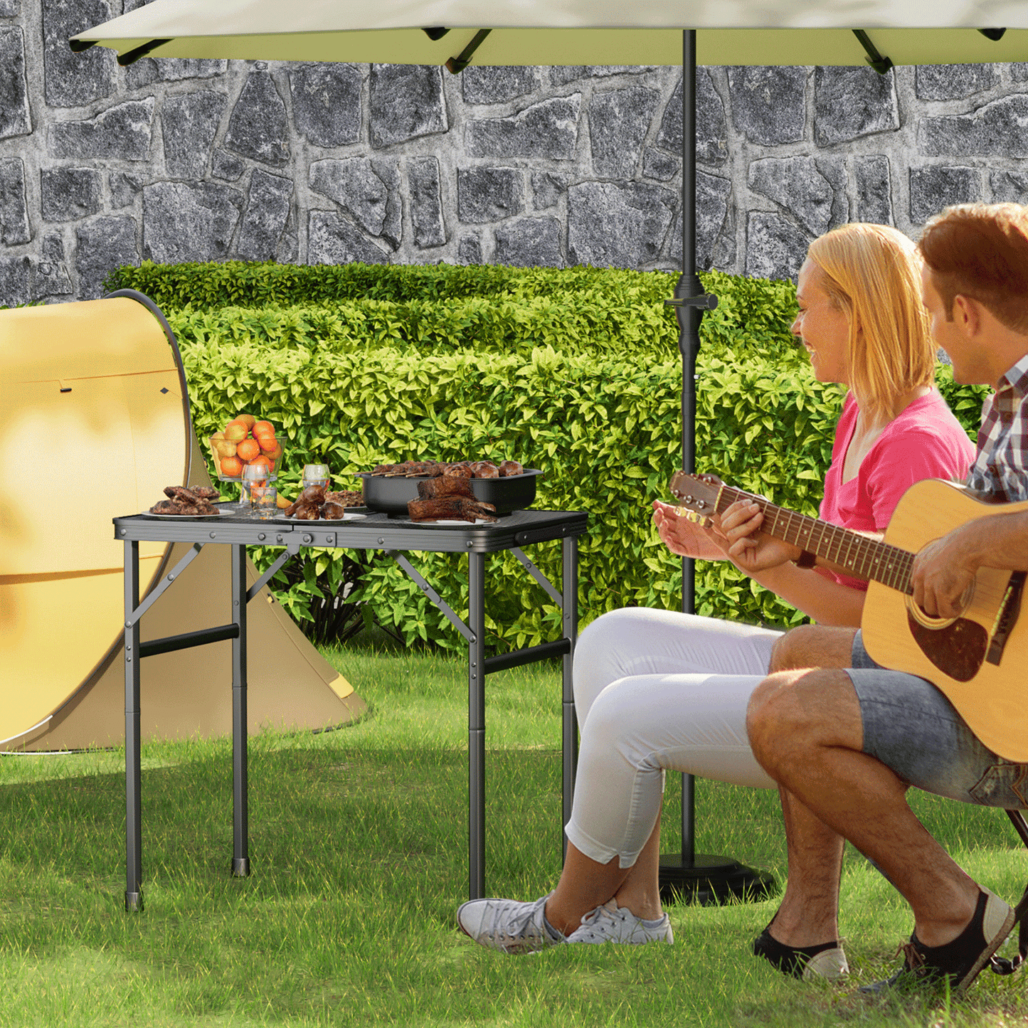 Grill Table 66 lbs Capacity - (L)23.8in. (W)15.8in. (H)22.3in. - 2 height adjustments:11in.-22in. - Black