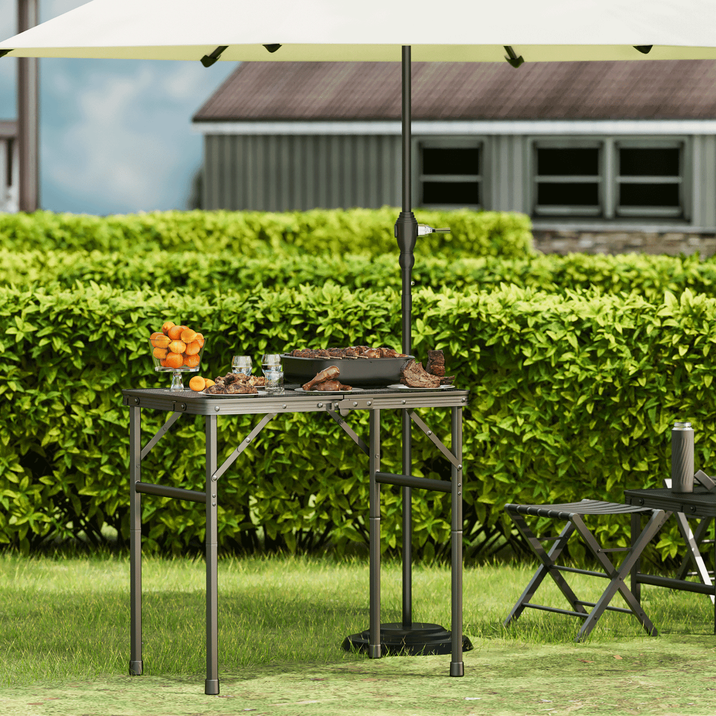 Grill Table 66 lbs Capacity - (L)23.8in. (W)15.8in. (H)22.3in. - 2 height adjustments:11in.-22in. - Black