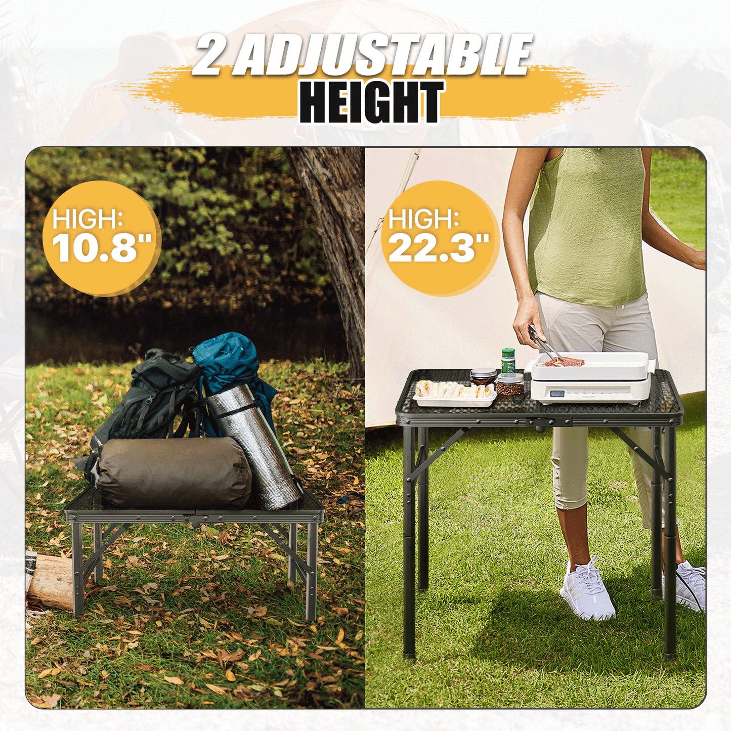 Grill Table 66 lbs Capacity - (L)23.8in. (W)15.8in. (H)22.3in. - 2 height adjustments:11in.-22in. - Black
