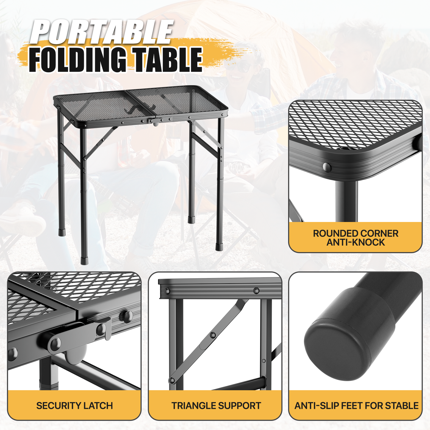 Grill Table 66 lbs Capacity - (L)23.8in. (W)15.8in. (H)22.3in. - 2 height adjustments:11in.-22in. - Black