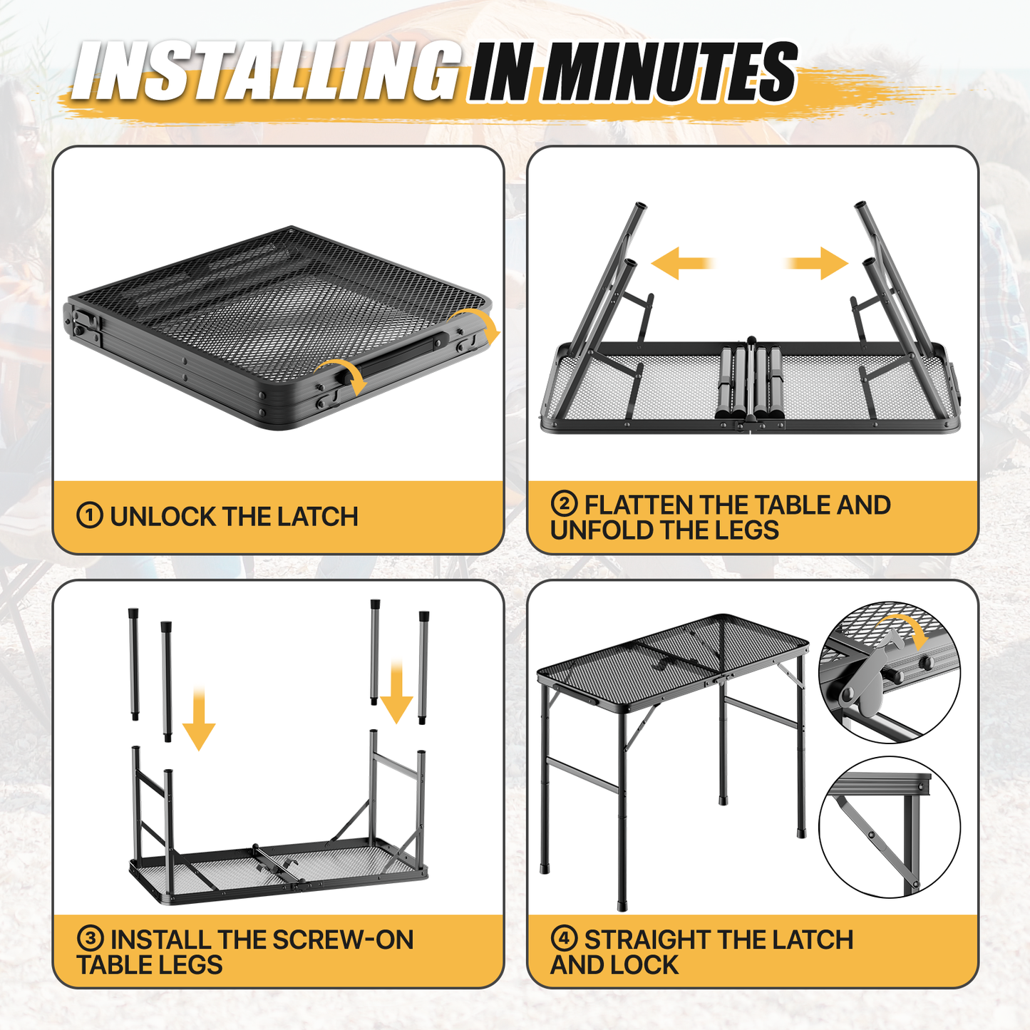 Grill Table 66 lbs Capacity - (L)33.5in. (W)15.8in. (H)26.3in. - 2 height adjustments:14.8in. - 26.3in. - Black