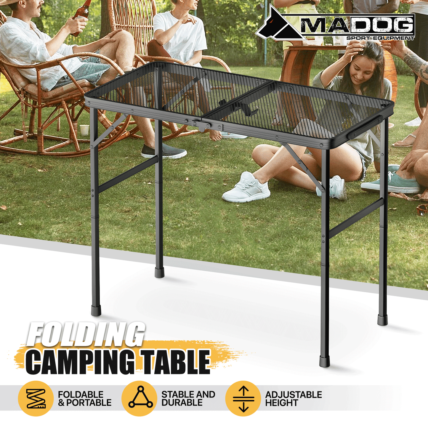 Grill Table 66 lbs Capacity - (L)33.5in. (W)15.8in. (H)26.3in. - 2 height adjustments:14.8in. - 26.3in. - Black