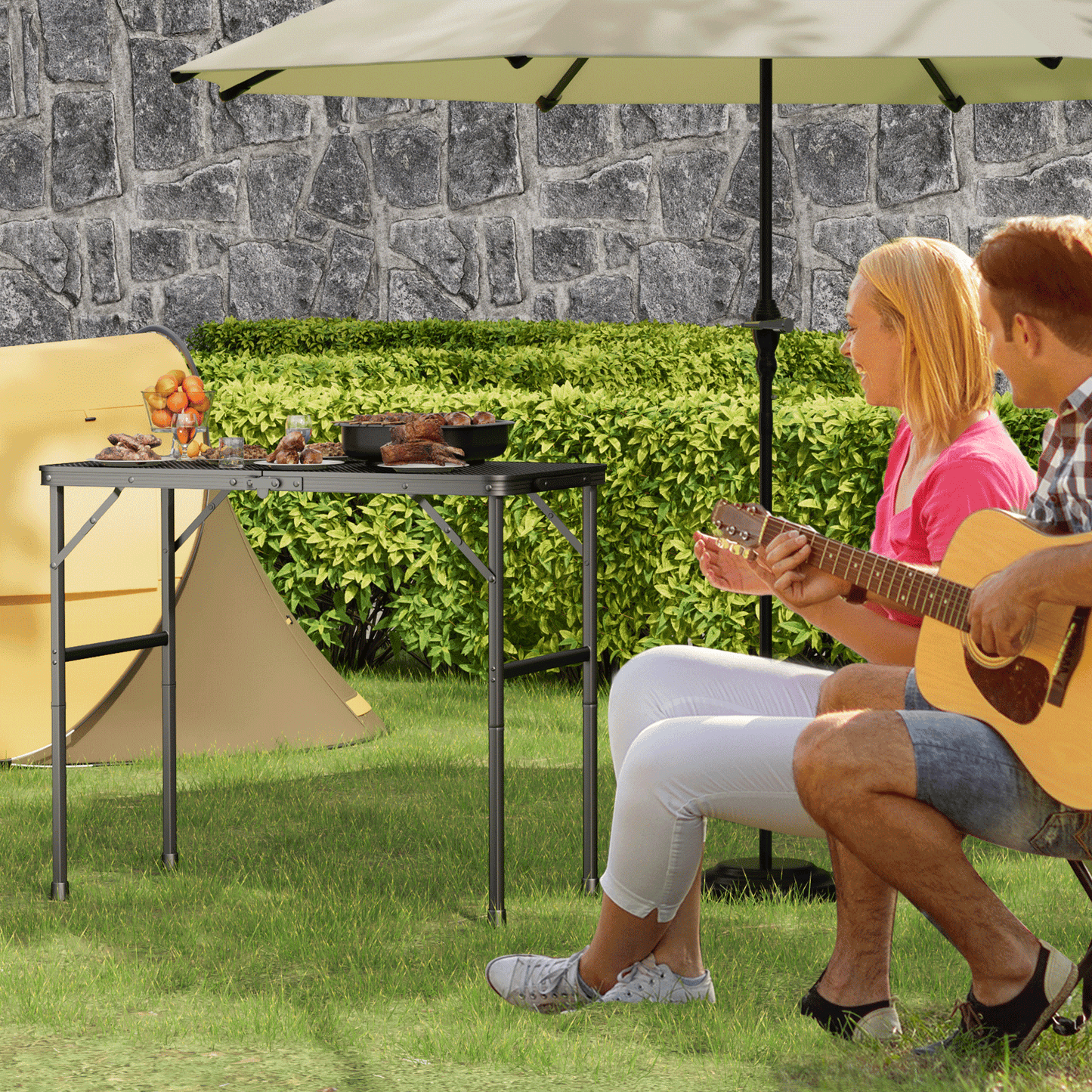 Grill Table 66 lbs Capacity - (L)33.5in. (W)15.8in. (H)26.3in. - 2 height adjustments:14.8in. - 26.3in. - Black