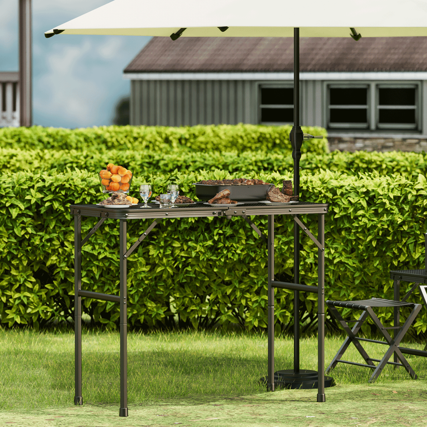 Grill Table 66 lbs Capacity - (L)33.5in. (W)15.8in. (H)26.3in. - 2 height adjustments:14.8in. - 26.3in. - Black