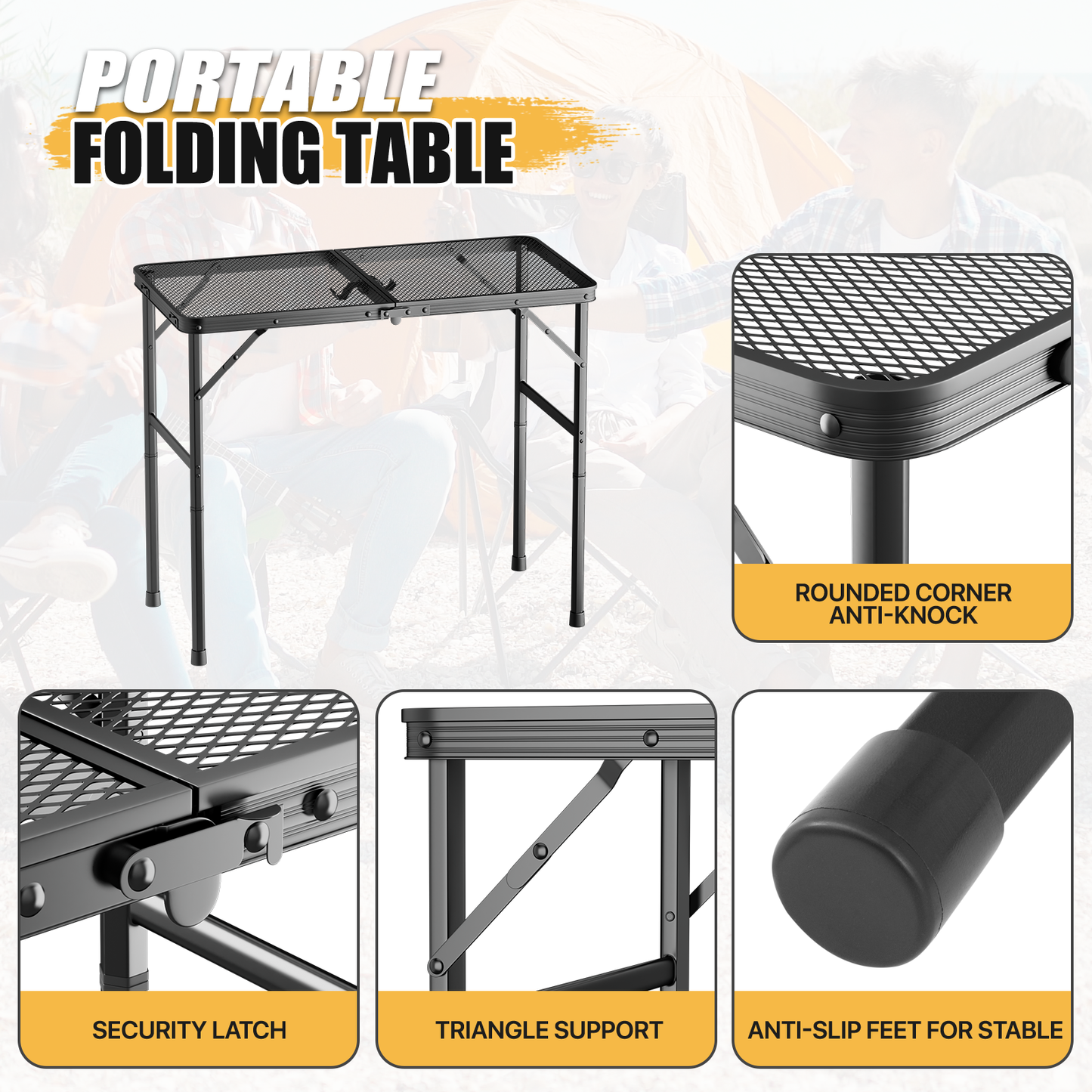 Grill Table 66 lbs Capacity - (L)33.5in. (W)15.8in. (H)26.3in. - 2 height adjustments:14.8in. - 26.3in. - Black