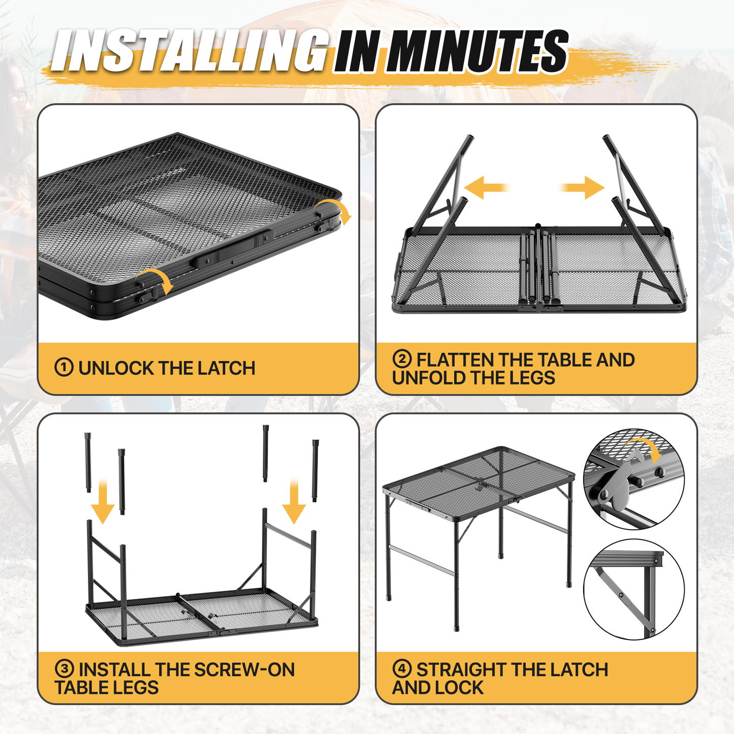 Grill Table 66 lbs Capacity - (L)35.5in. (W)24.0in. (H)26.3in. - 2 height adjustments: 14.8in. - 26.3in. -Black