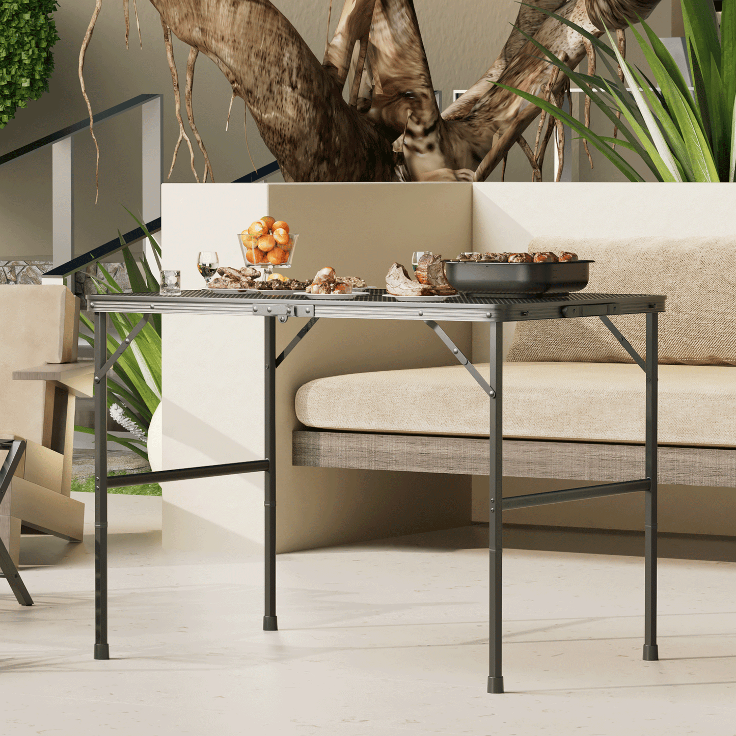 Grill Table 66 lbs Capacity - (L)35.5in. (W)24.0in. (H)26.3in. - 2 height adjustments: 14.8in. - 26.3in. -Black