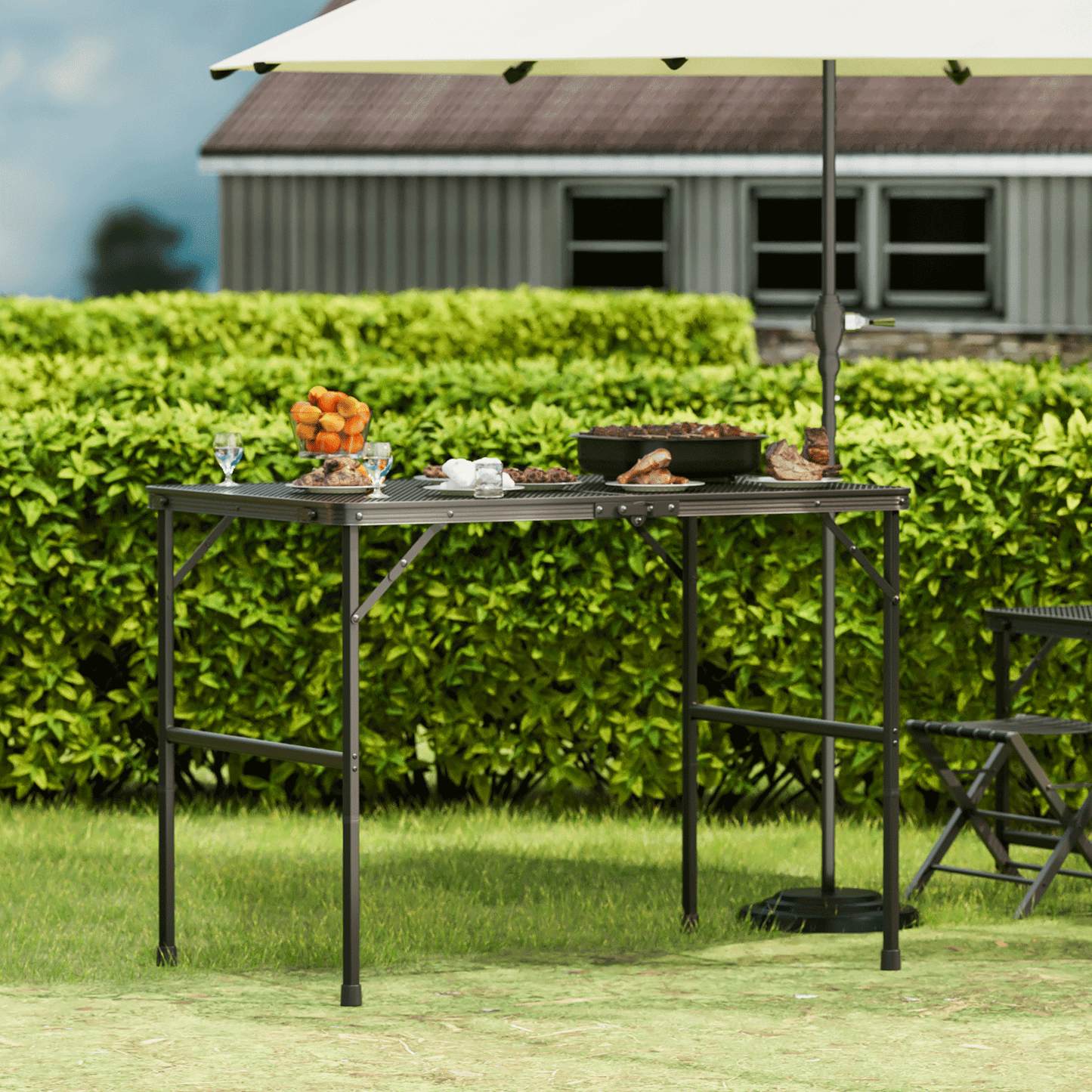 Grill Table 66 lbs Capacity - (L)35.5in. (W)24.0in. (H)26.3in. - 2 height adjustments: 14.8in. - 26.3in. -Black