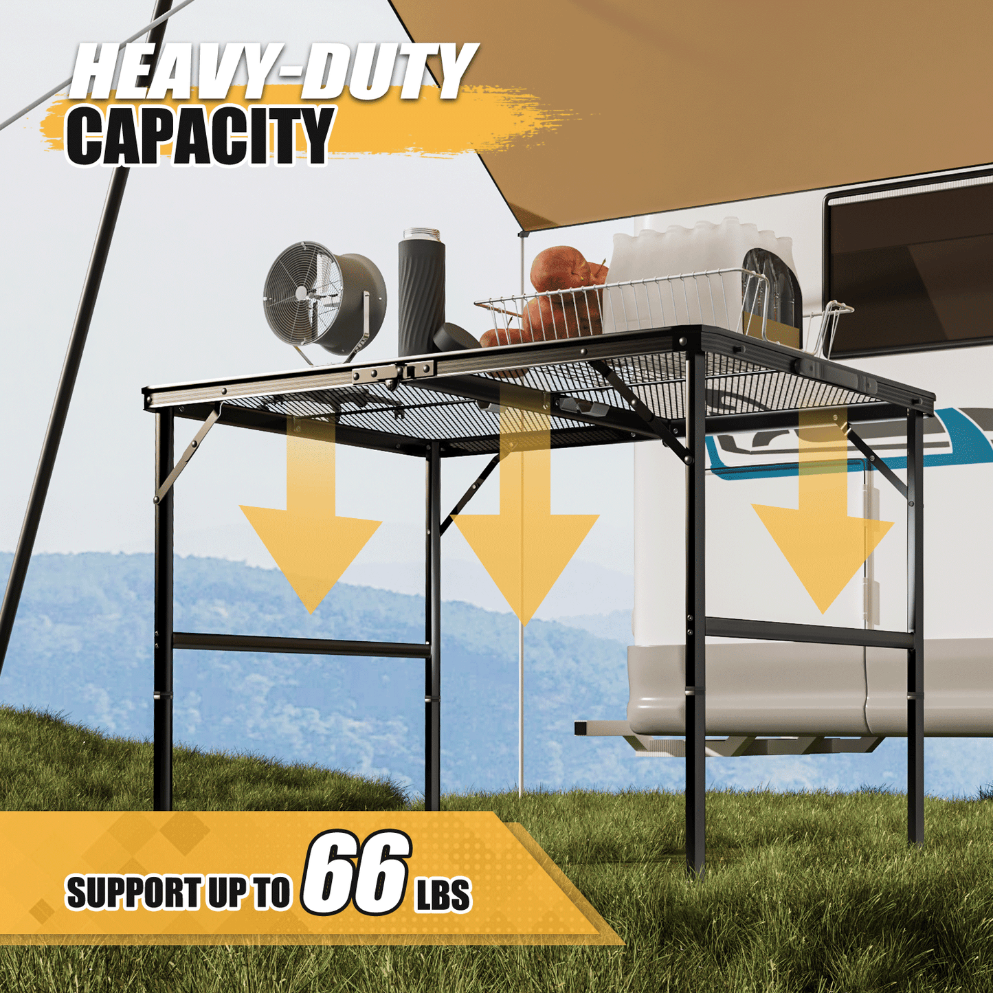 Grill Table 66 lbs Capacity - (L)35.5in. (W)24.0in. (H)26.3in. - 2 height adjustments: 14.8in. - 26.3in. -Black