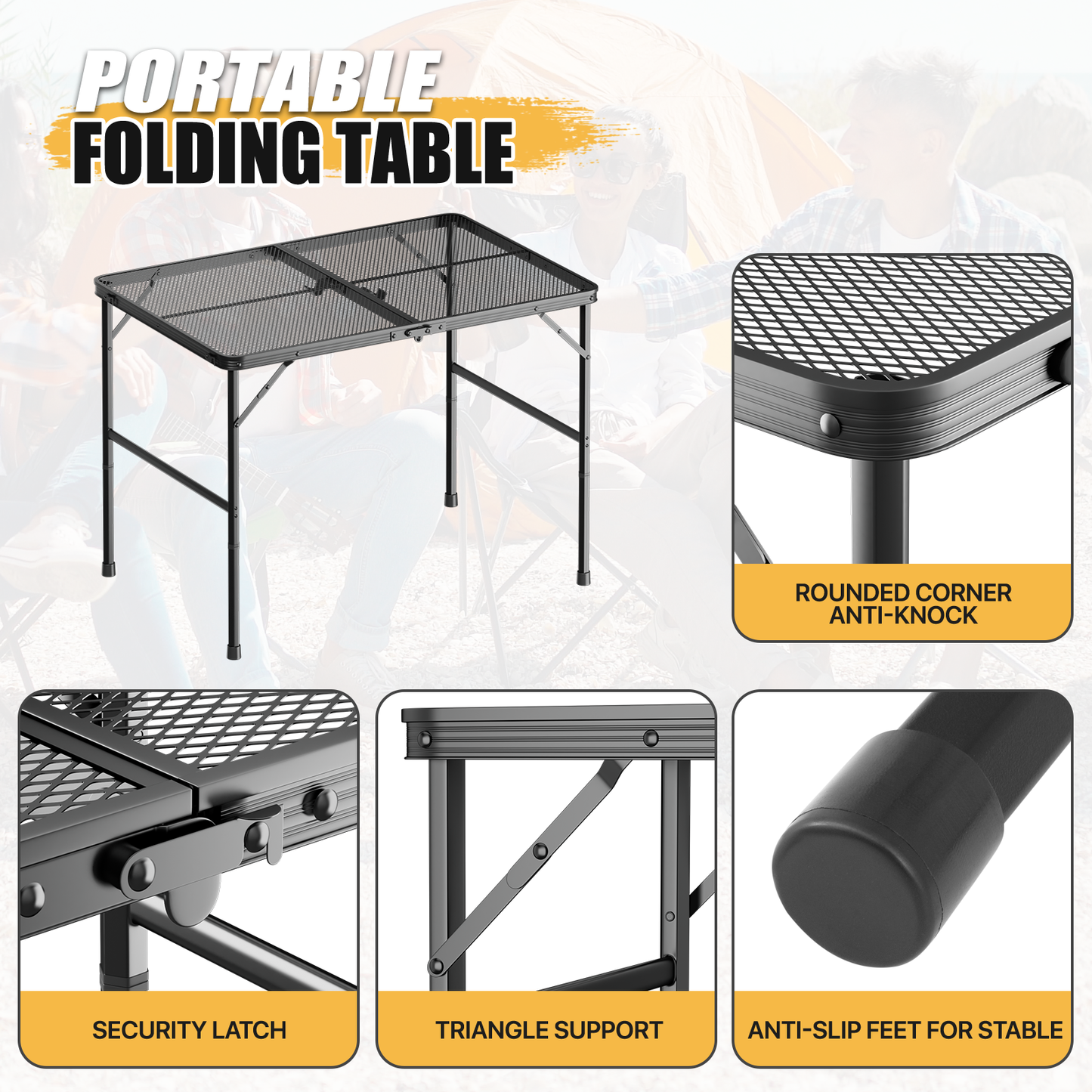 Grill Table 66 lbs Capacity - (L)35.5in. (W)24.0in. (H)26.3in. - 2 height adjustments: 14.8in. - 26.3in. -Black