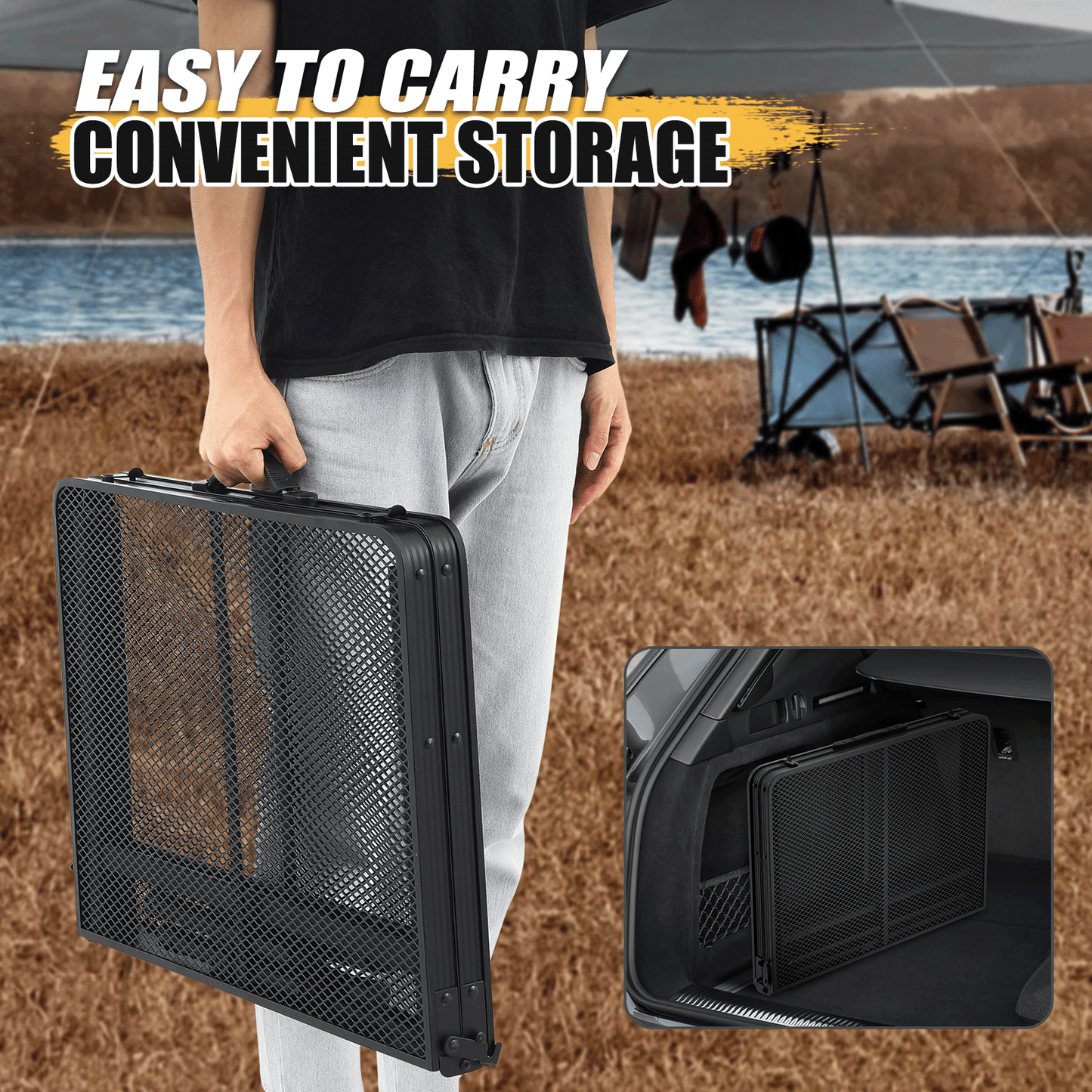 Grill Table 66 lbs Capacity - (L)35.5in. (W)24.0in. (H)26.3in. - 2 height adjustments: 14.8in. - 26.3in. -Black
