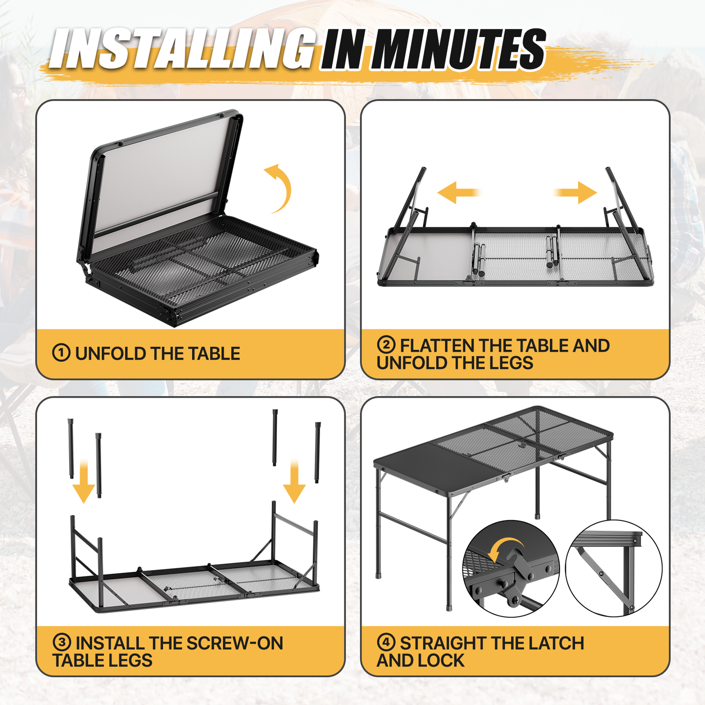 Grill Table 66 lbs Capacity - (L)47.3in. (W)23.8in. (H)26.3in. - 2 height adjustments: 14.8in. - 26.3in. -Black