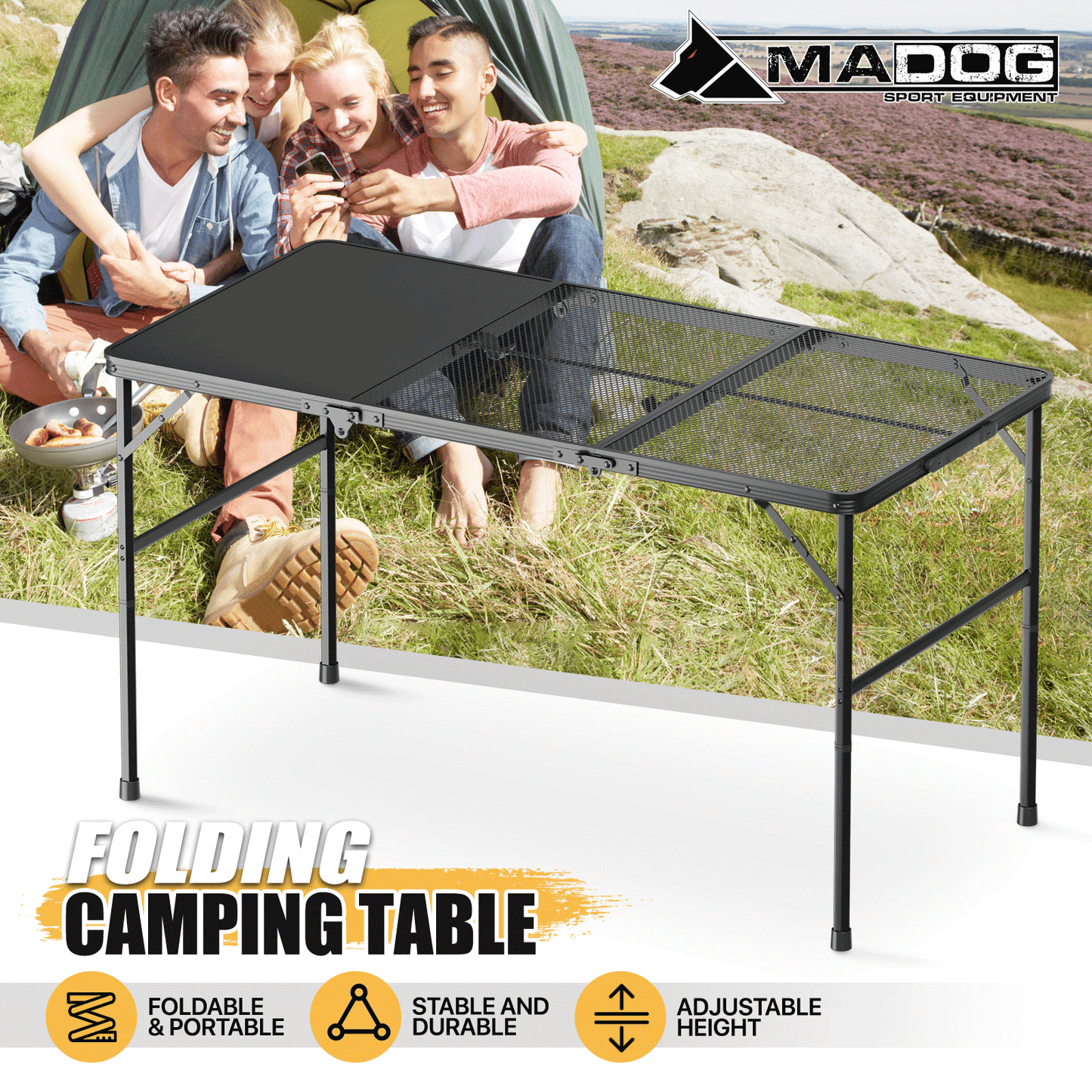 Grill Table 66 lbs Capacity - (L)47.3in. (W)23.8in. (H)26.3in. - 2 height adjustments: 14.8in. - 26.3in. -Black