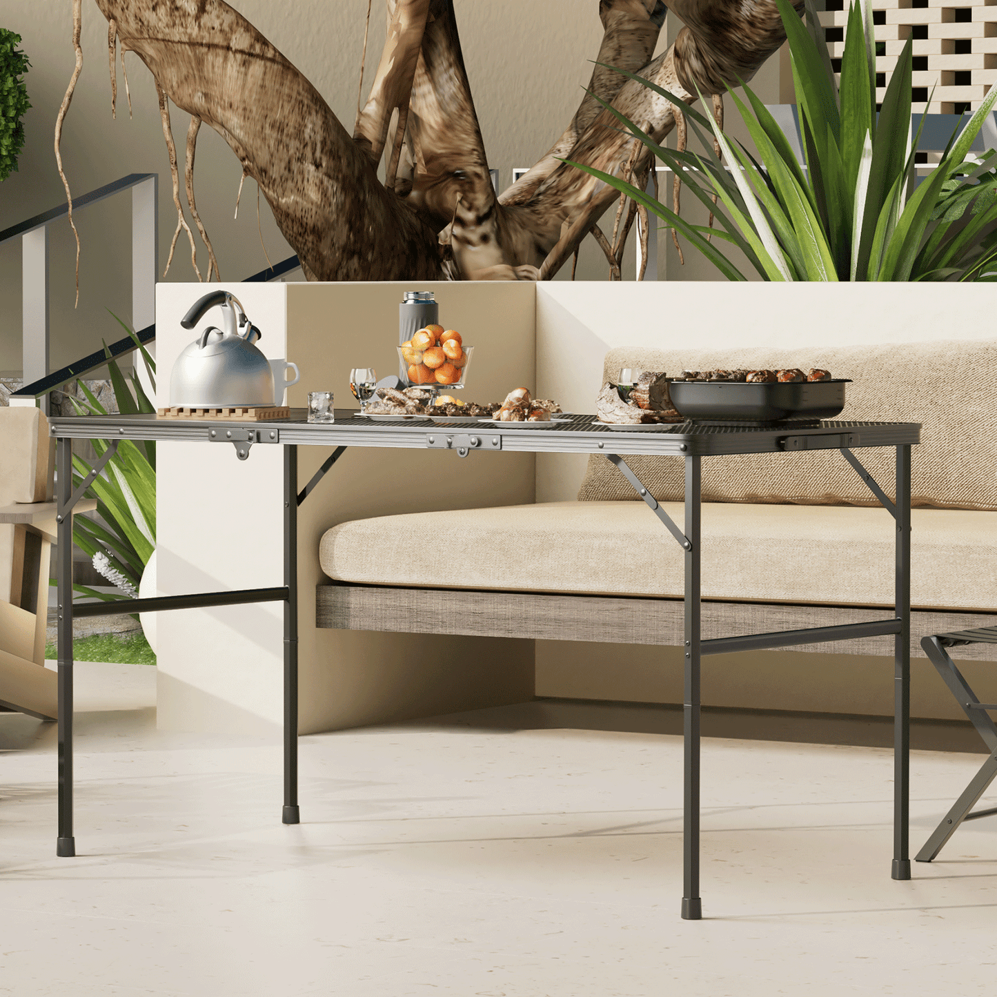 Grill Table 66 lbs Capacity - (L)47.3in. (W)23.8in. (H)26.3in. - 2 height adjustments: 14.8in. - 26.3in. -Black