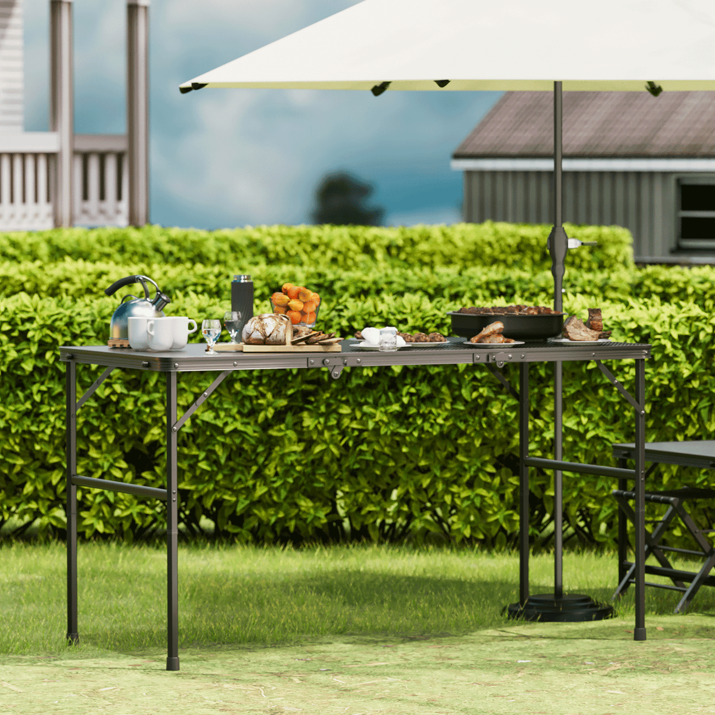 Grill Table 66 lbs Capacity - (L)47.3in. (W)23.8in. (H)26.3in. - 2 height adjustments: 14.8in. - 26.3in. -Black
