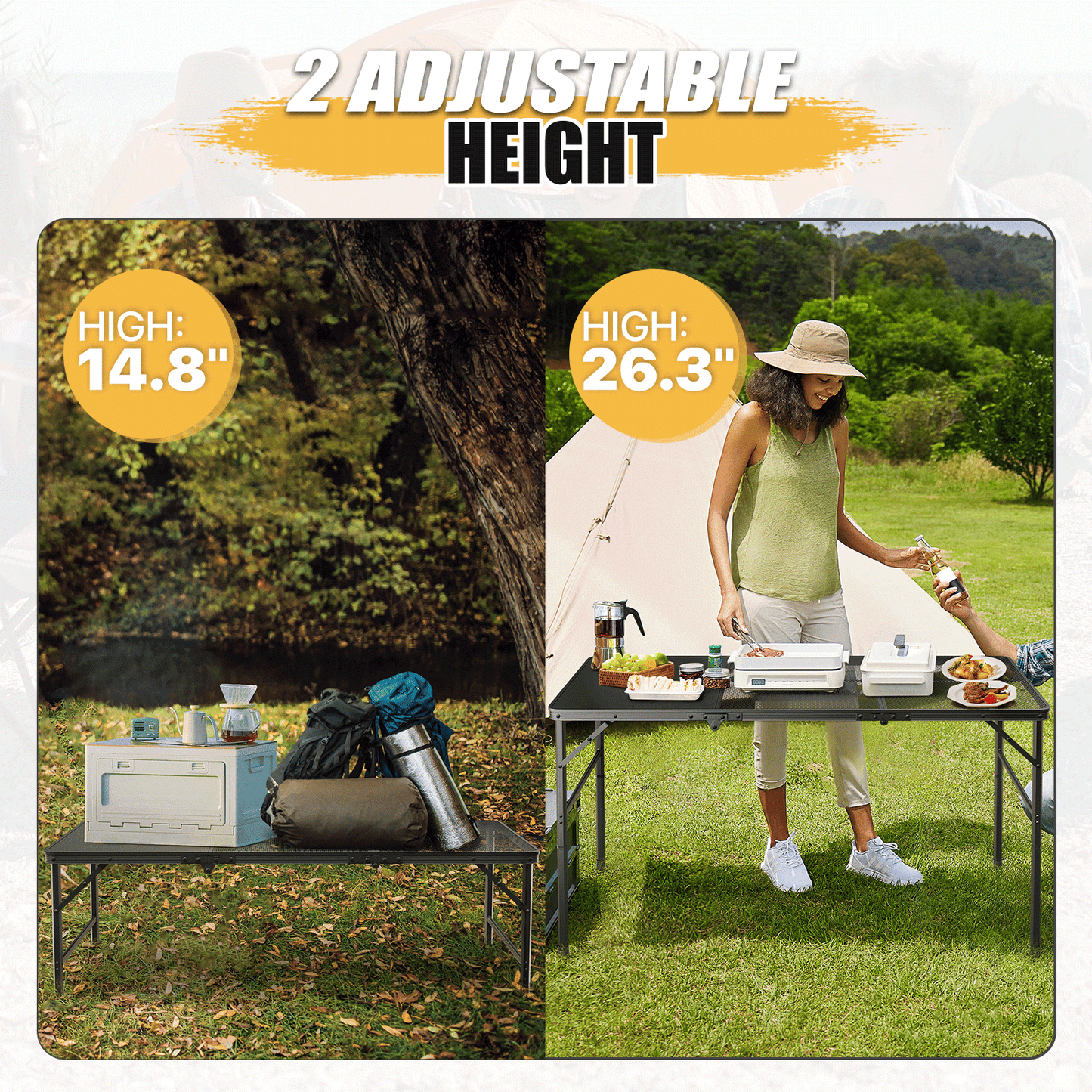 Grill Table 66 lbs Capacity - (L)47.3in. (W)23.8in. (H)26.3in. - 2 height adjustments: 14.8in. - 26.3in. -Black