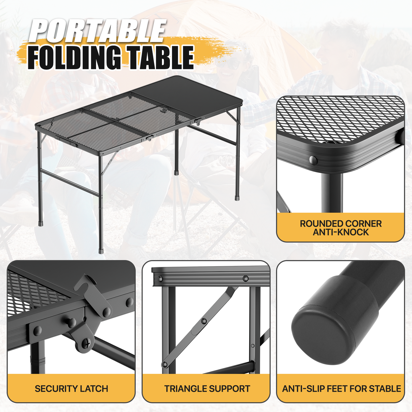 Grill Table 66 lbs Capacity - (L)47.3in. (W)23.8in. (H)26.3in. - 2 height adjustments: 14.8in. - 26.3in. -Black