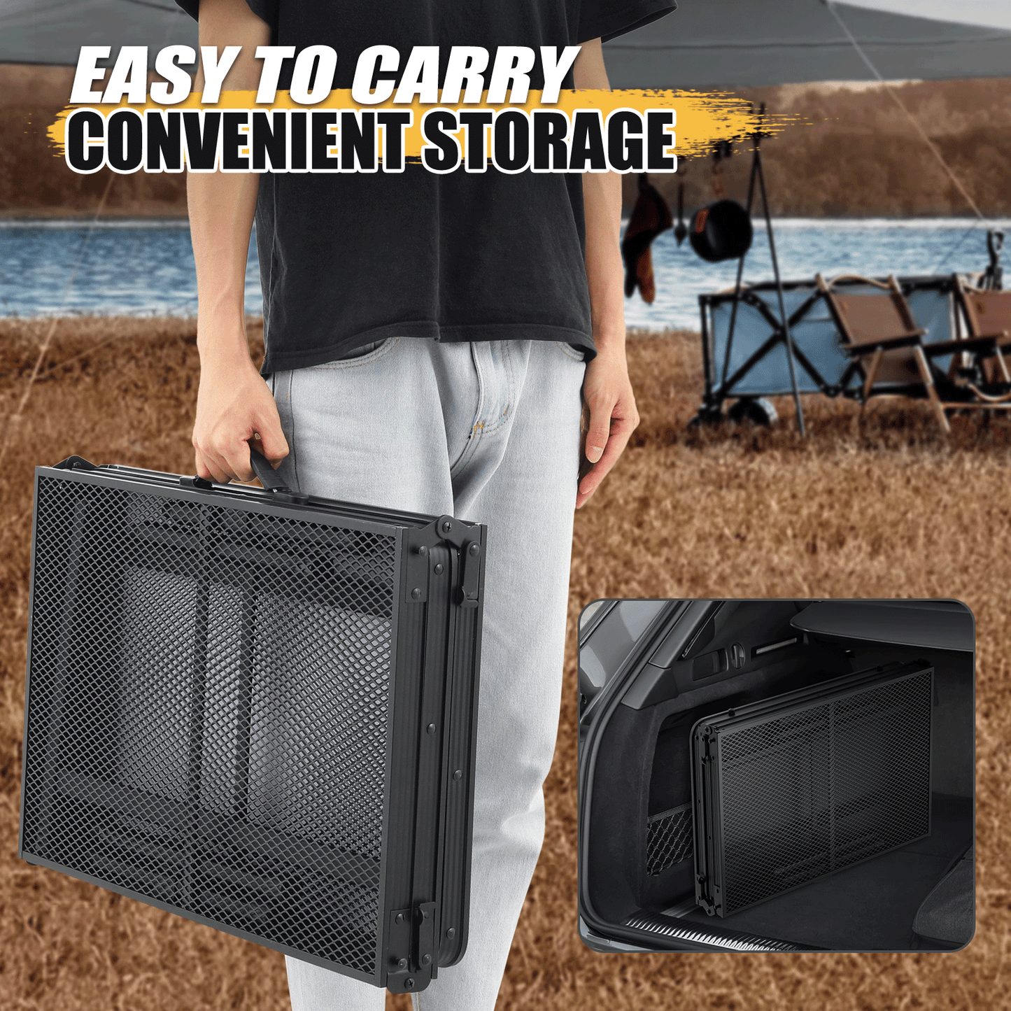 Grill Table 66 lbs Capacity - (L)47.3in. (W)23.8in. (H)26.3in. - 2 height adjustments: 14.8in. - 26.3in. -Black