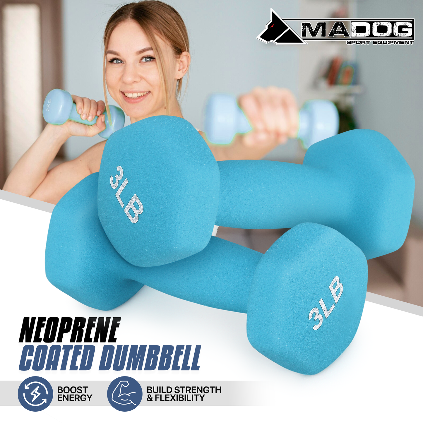 Pair Easy Grip Workout Dumbbell - 3 LB Each - Neoprene Coated Cast Iron