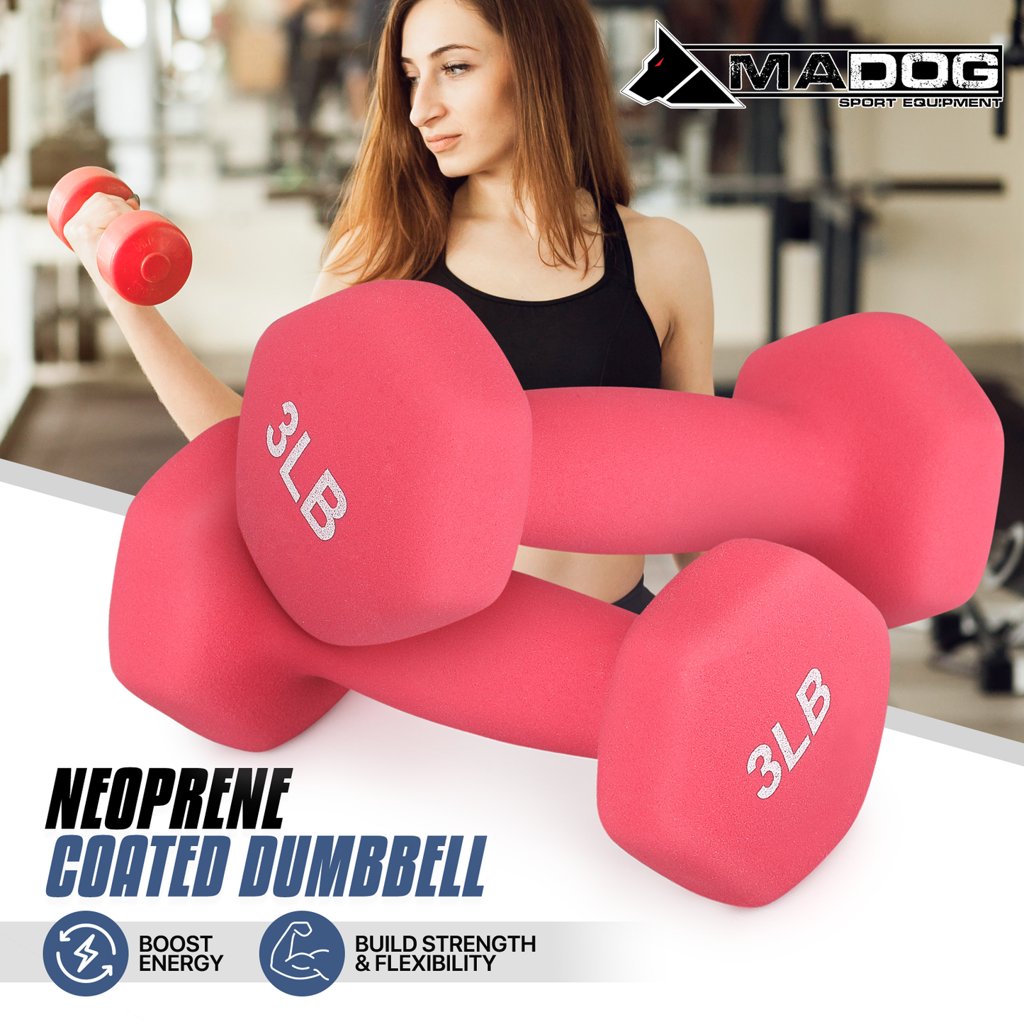 Pair Easy Grip Workout Dumbbell - 3 LB Each - Neoprene Coated Cast Iron