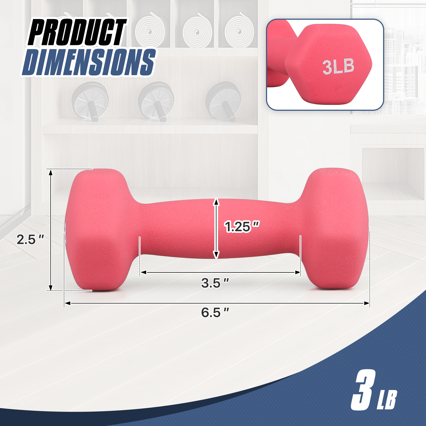Pair Easy Grip Workout Dumbbell - 3 LB Each - Neoprene Coated Cast Iron