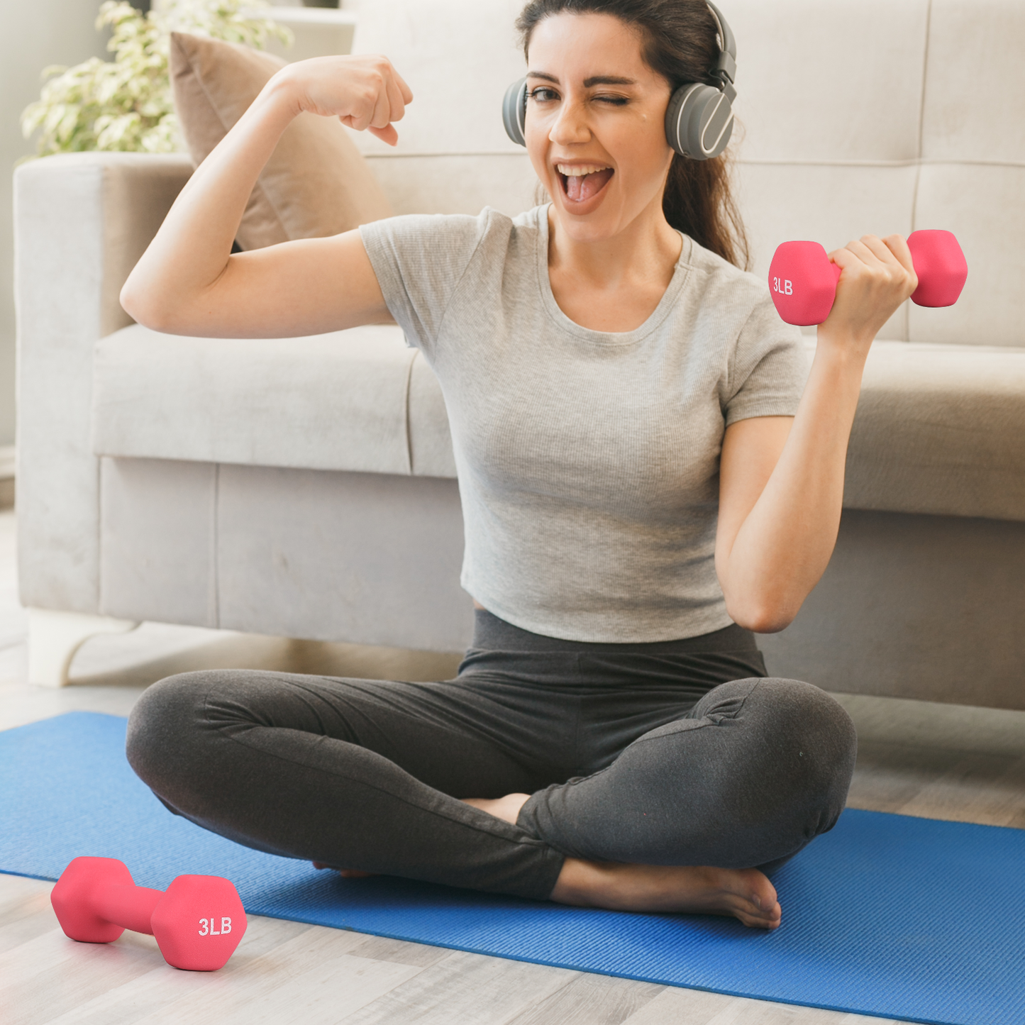 Pair Easy Grip Workout Dumbbell - 3 LB Each - Neoprene Coated Cast Iron