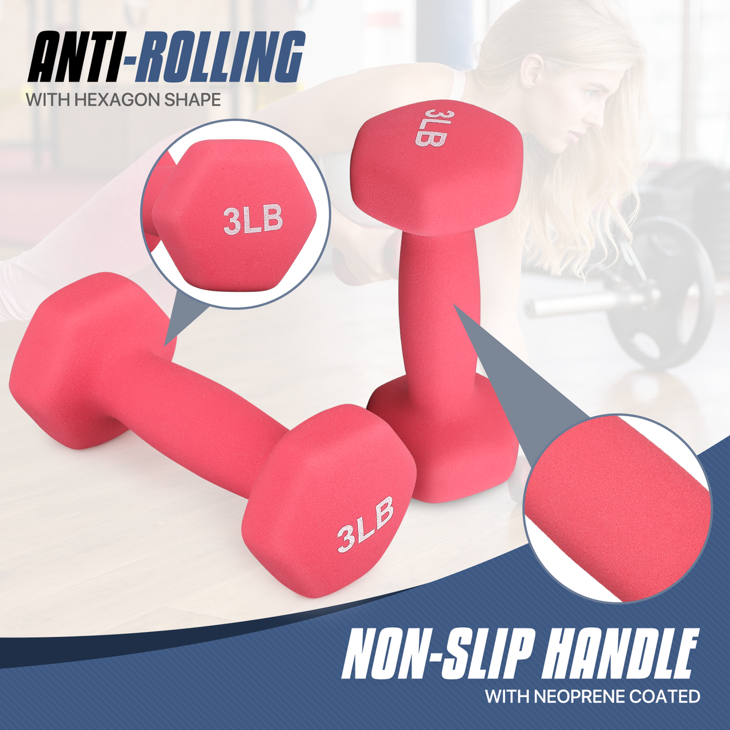 Pair Easy Grip Workout Dumbbell - 3 LB Each - Neoprene Coated Cast Iron